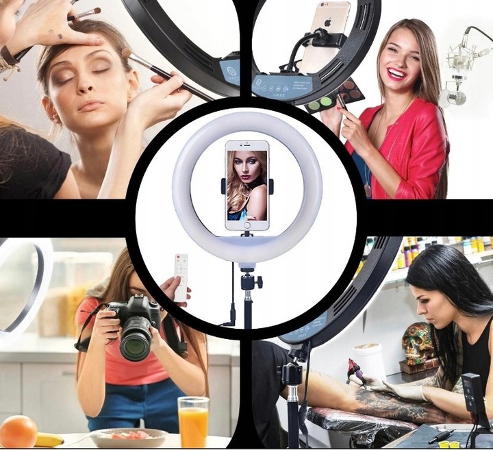 LAMPA PIERŚCIENIOWA RING LED DUŻA Z STATYWEM DO ZDJĘĆ VIDEO + PILOT + TORBA Stan opakowania oryginalne