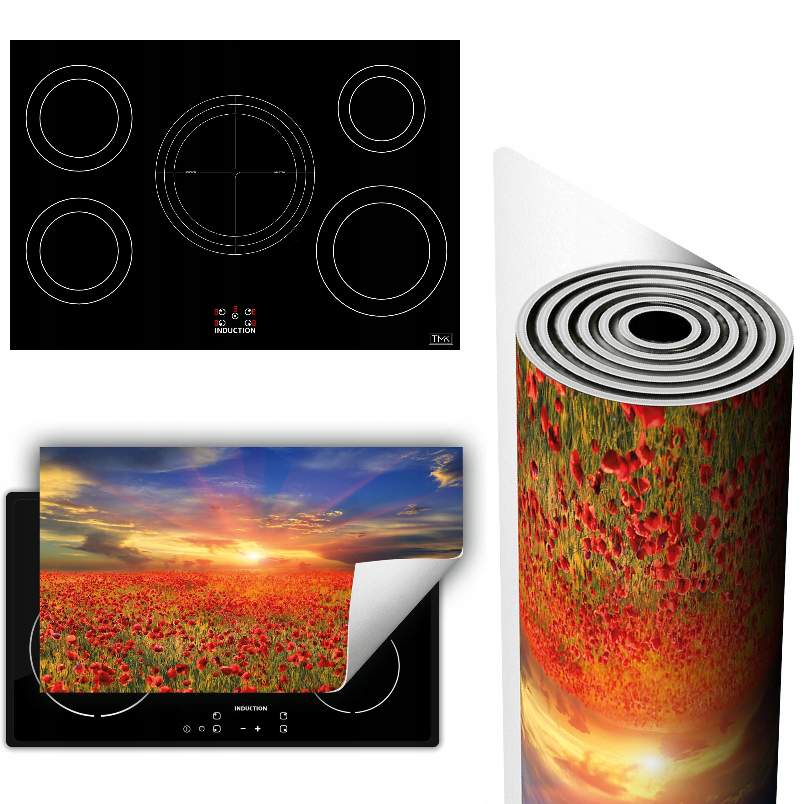 Vinylová Podložka Ochrana Kuchyňské Desky 90x52 červená maki