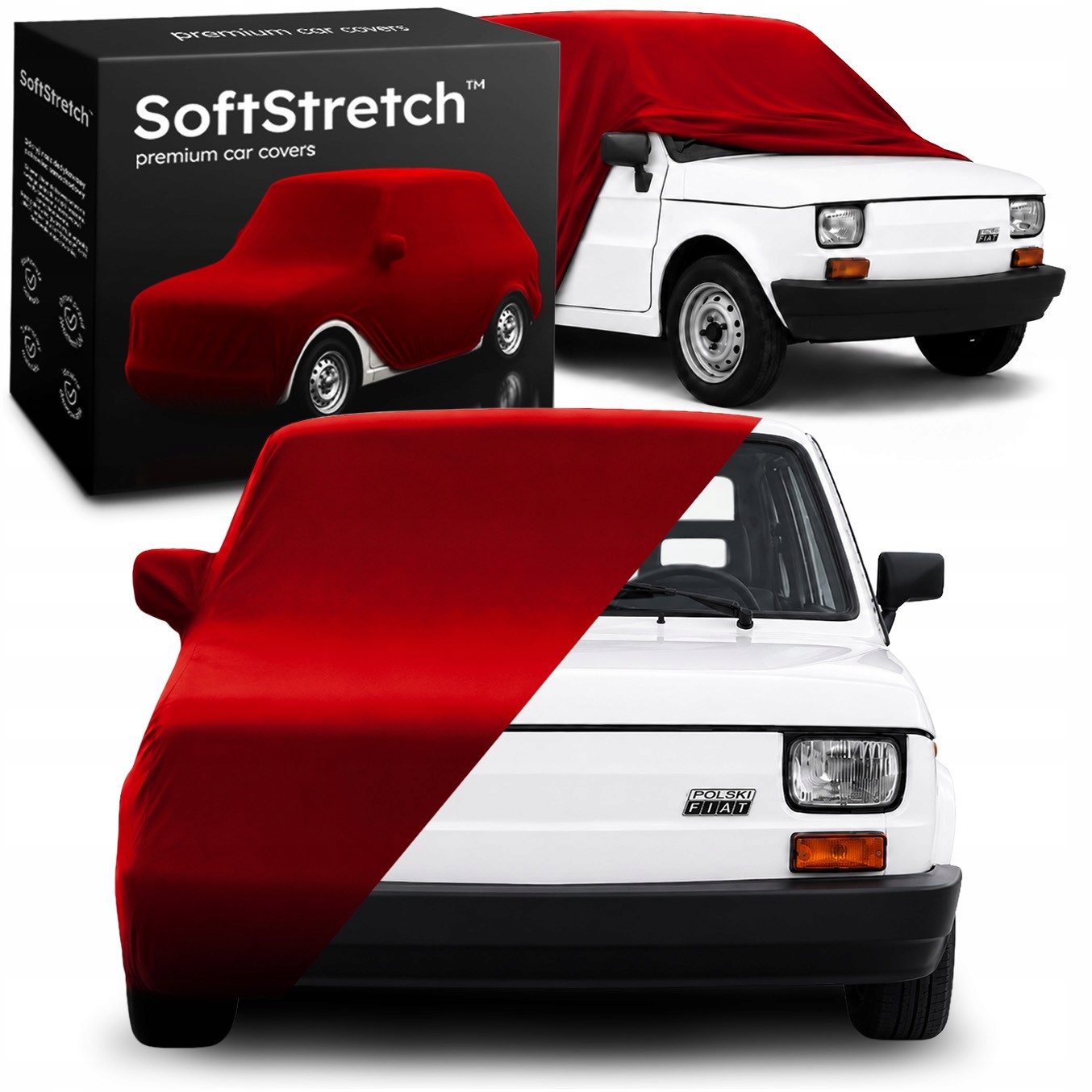 Pokrowiec Samochodowy Premium SoftStretch Fiat 126p Maluch Czerwony