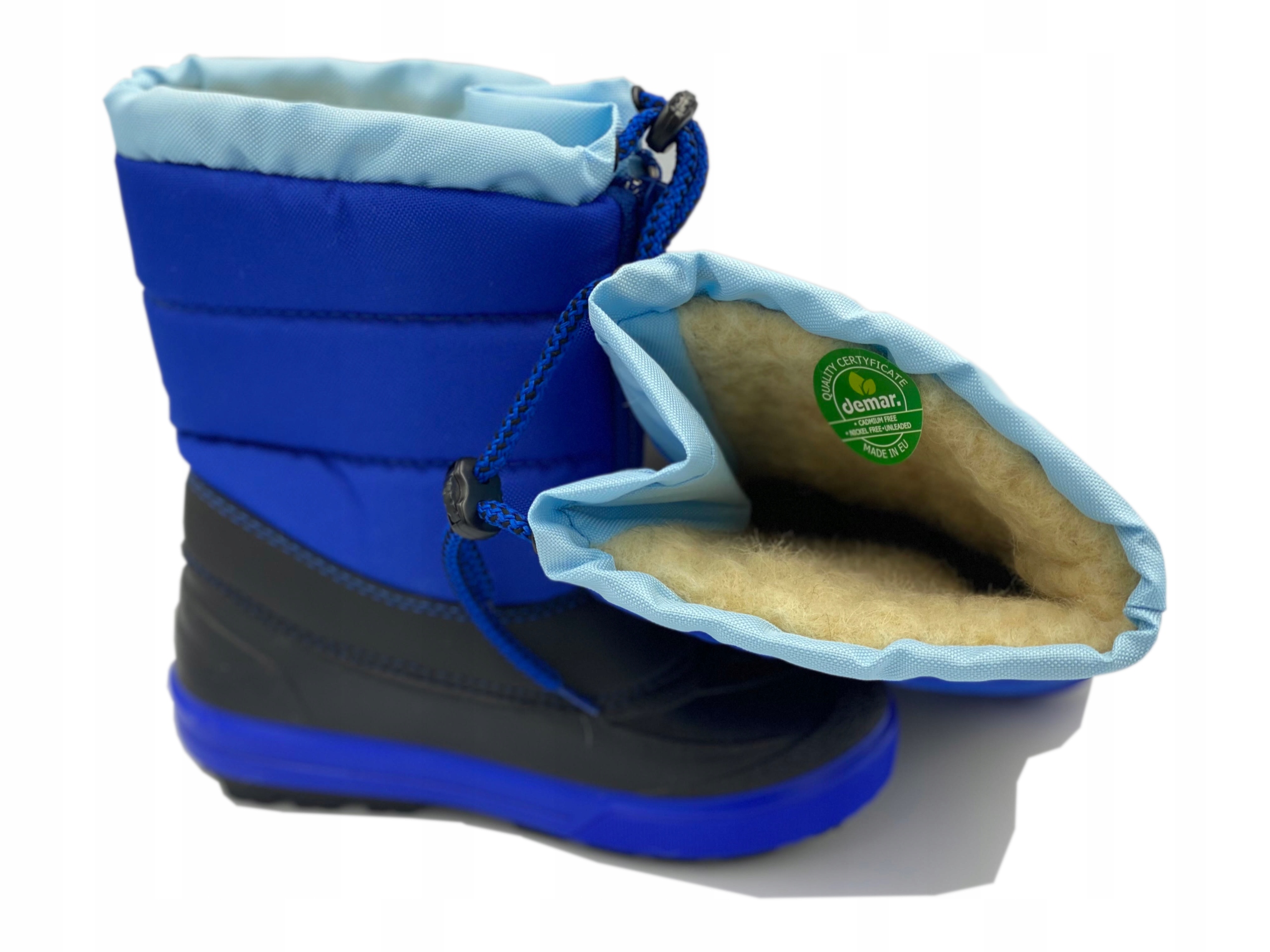 Demar Śniegowce KENNY Ocieplane, Naturalna Wełna, niebieskie roz. 32/33 A Kolor niebieski