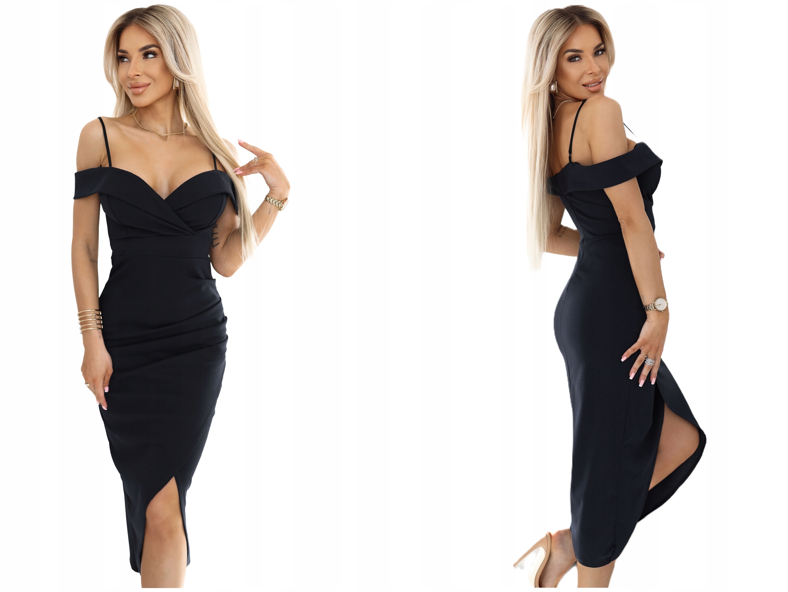 Smyslná Černá Sukně S Odhalenými Rameny, Přiléhavá, Zvýrazňuje Pas