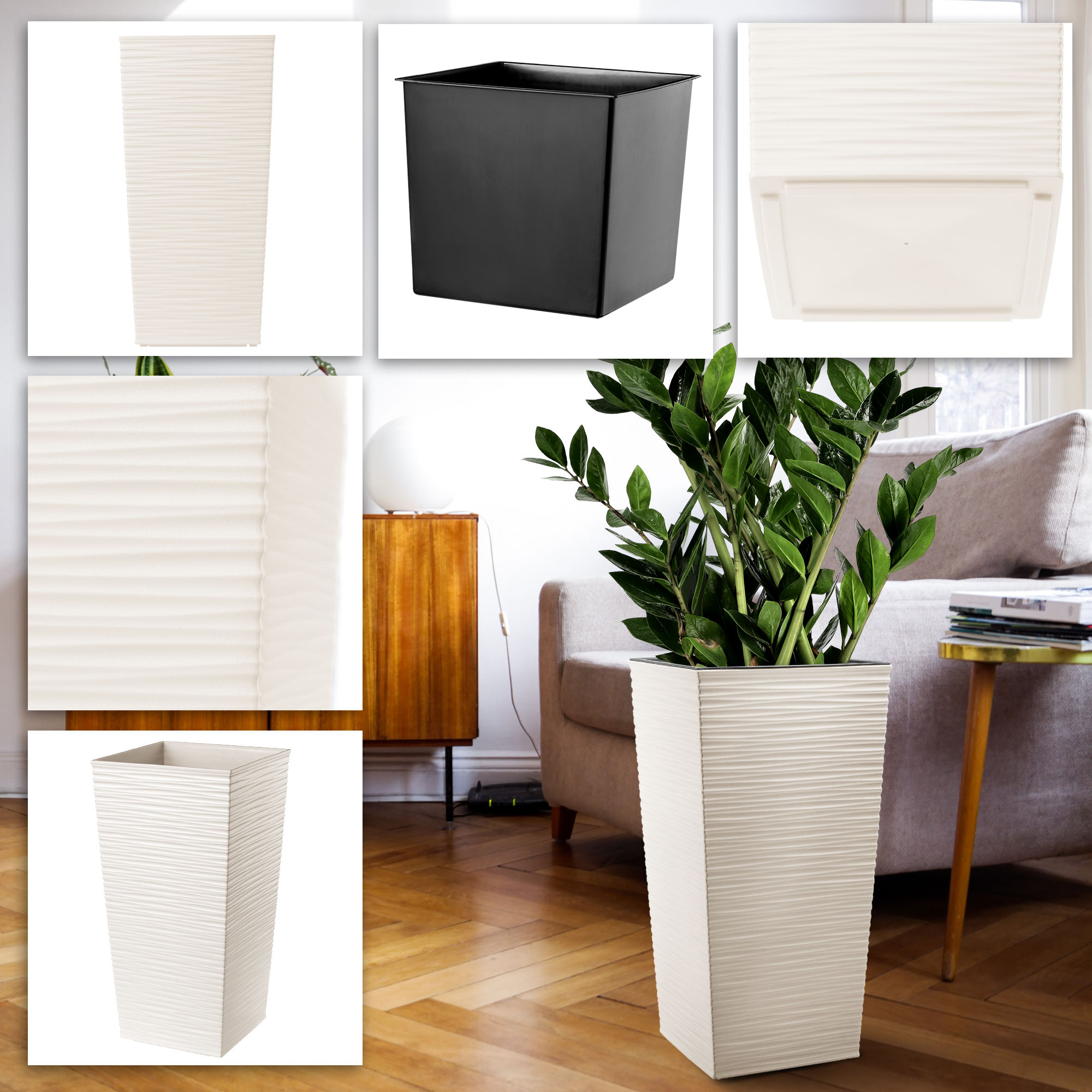 DONICZKA DONICA Z WKŁADEM OSŁONKA KWIETNIK WYSOKA OGRODOWA KREMOWA 24x47cm Marka Kadax