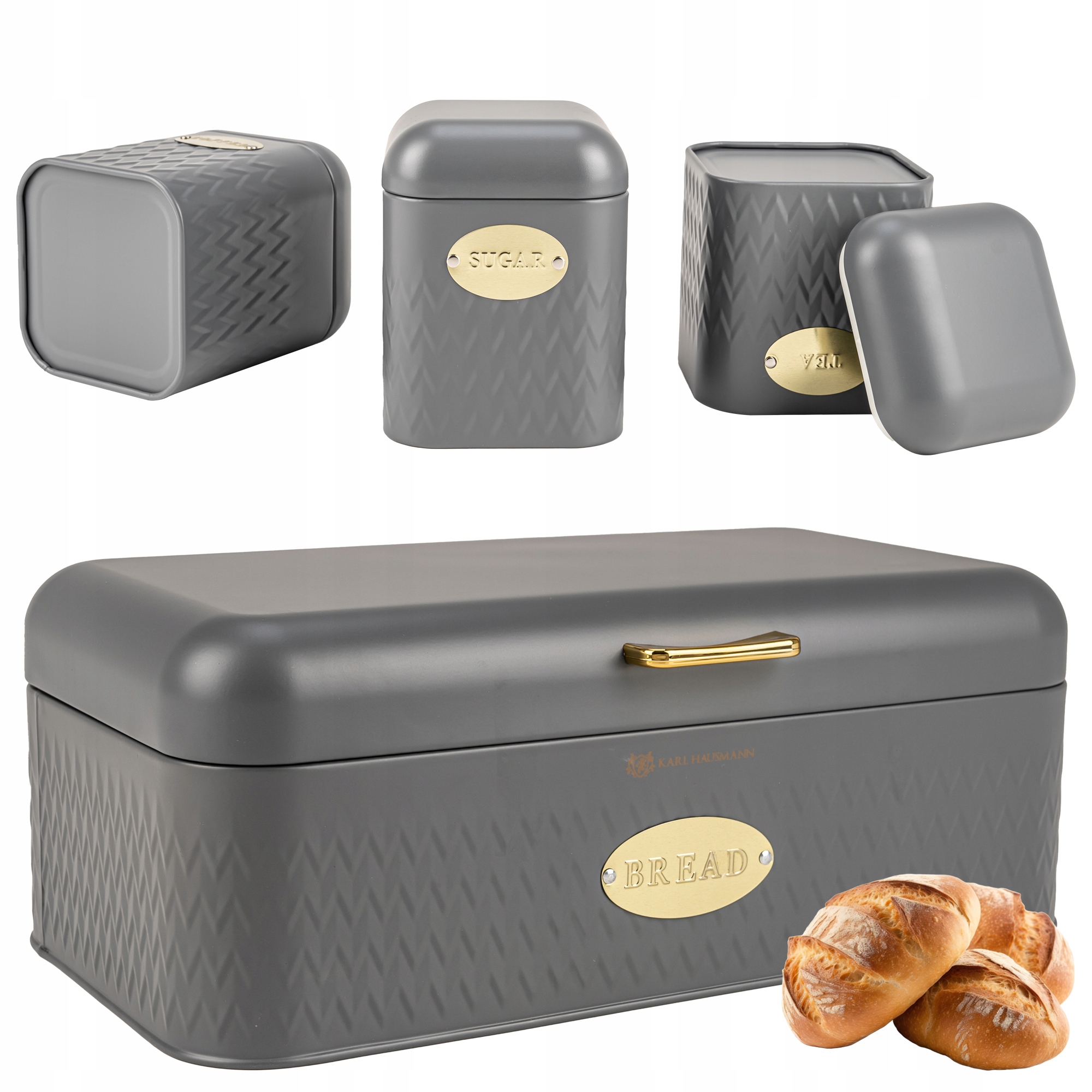 CHLEBAK + ZESTAW POJEMNIKI KAWA HERBATA CUKIER STAL NIERDZEWNA POJEMNIK