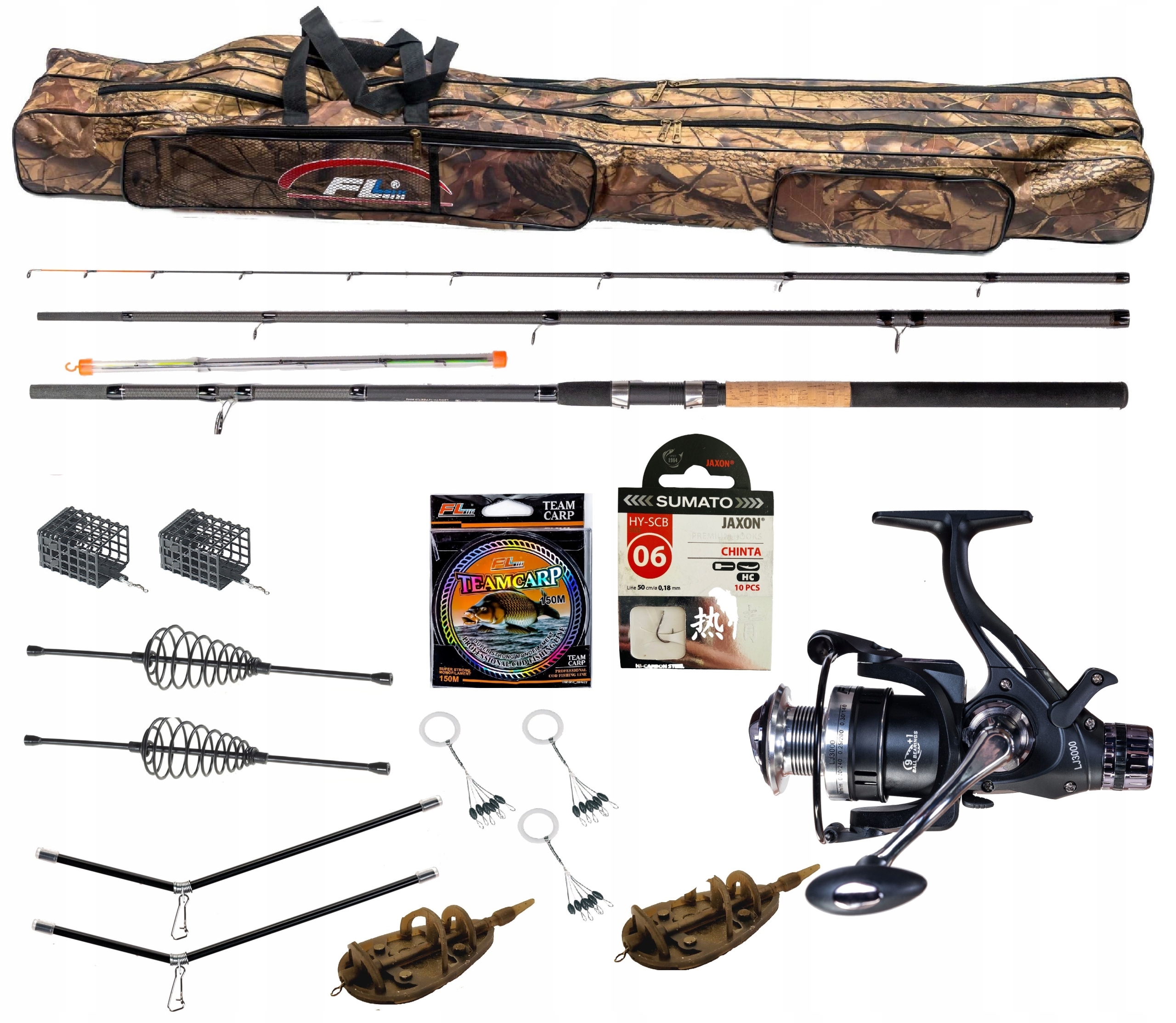 Zestaw gruntowy Wędka Jaxon Kołowrotek Method Feeder Żyłka Pokrowiec