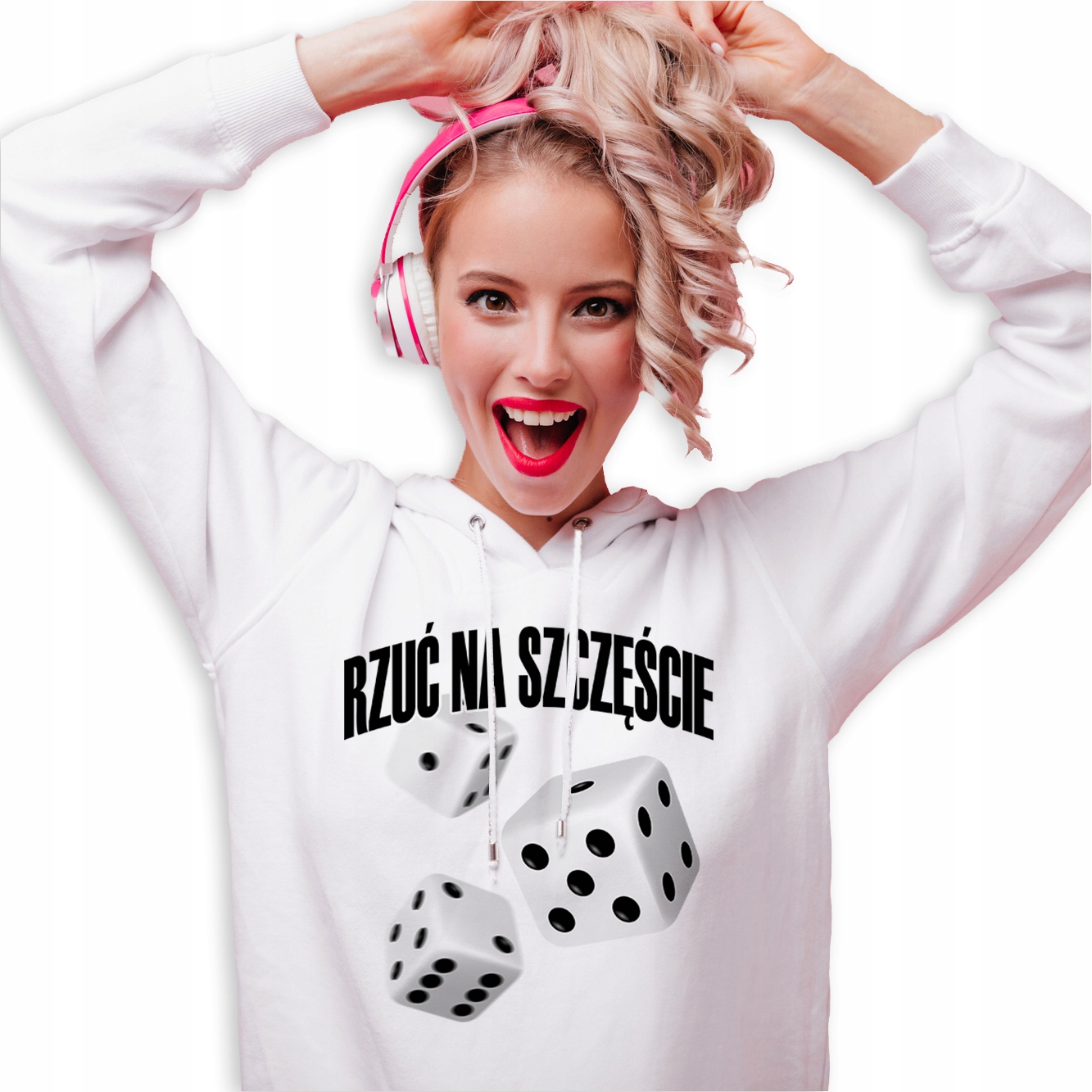 Mikina Bílá S Kapucí Veselý Dárek Hoď na štěstí Velikost S