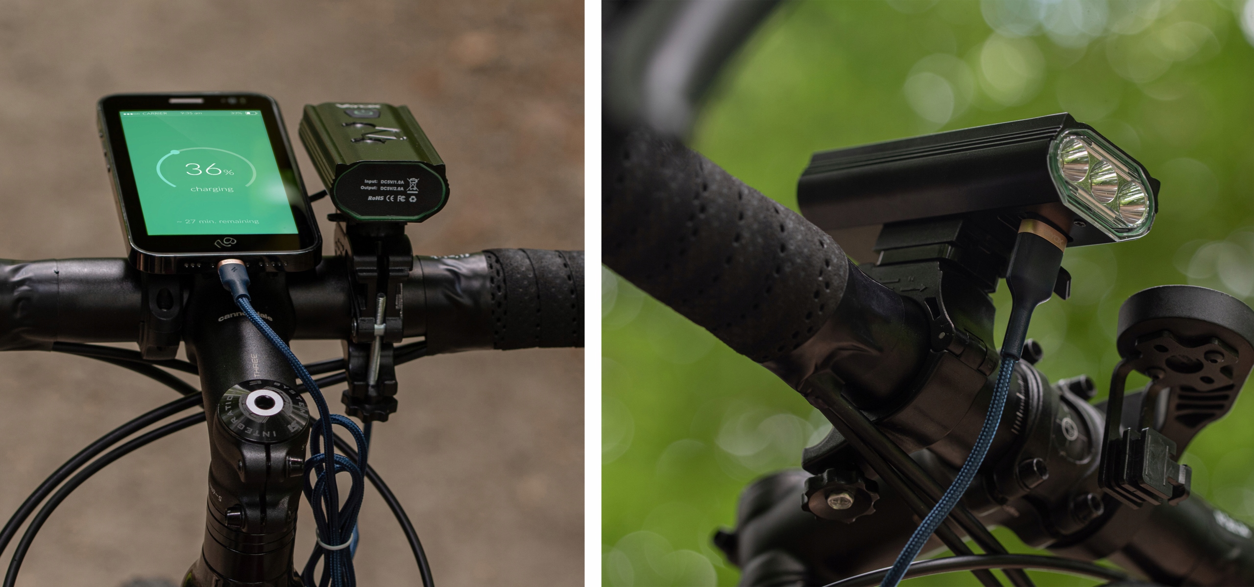 LAMPKA ROWEROWA PRZEDNIA 3xLED + OŚWIETLENIE ROWEROWE TYLNE USB-C PRO VAYOX Czas pracy 8 h