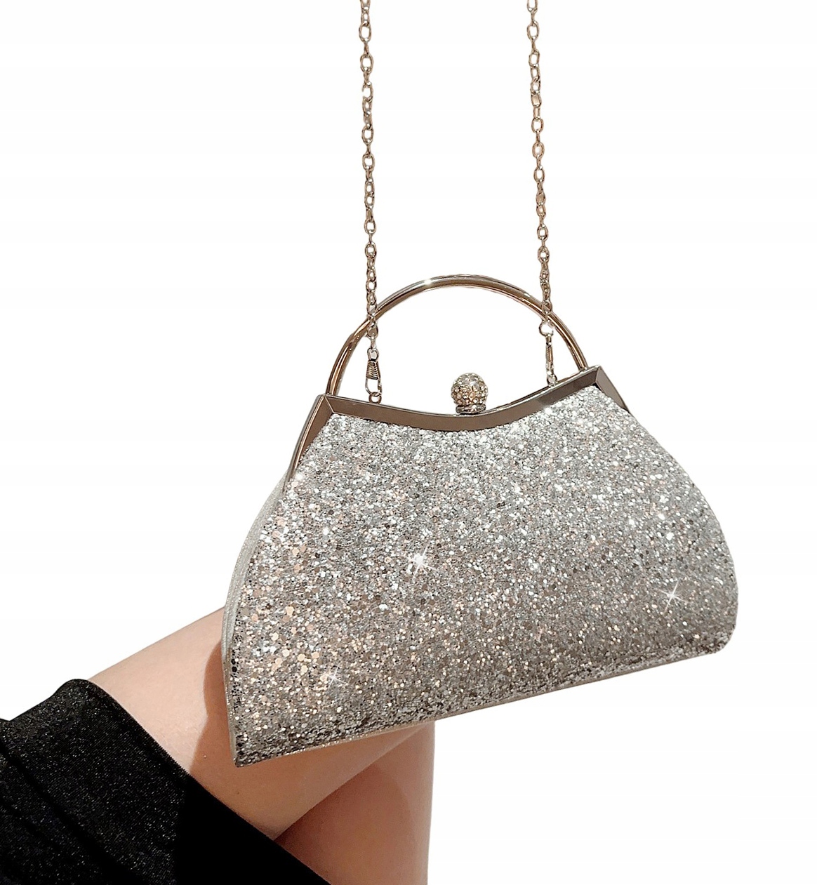 Torbka Wizytowa Puzderko Srebrna Wieczorowa Łańcuszek