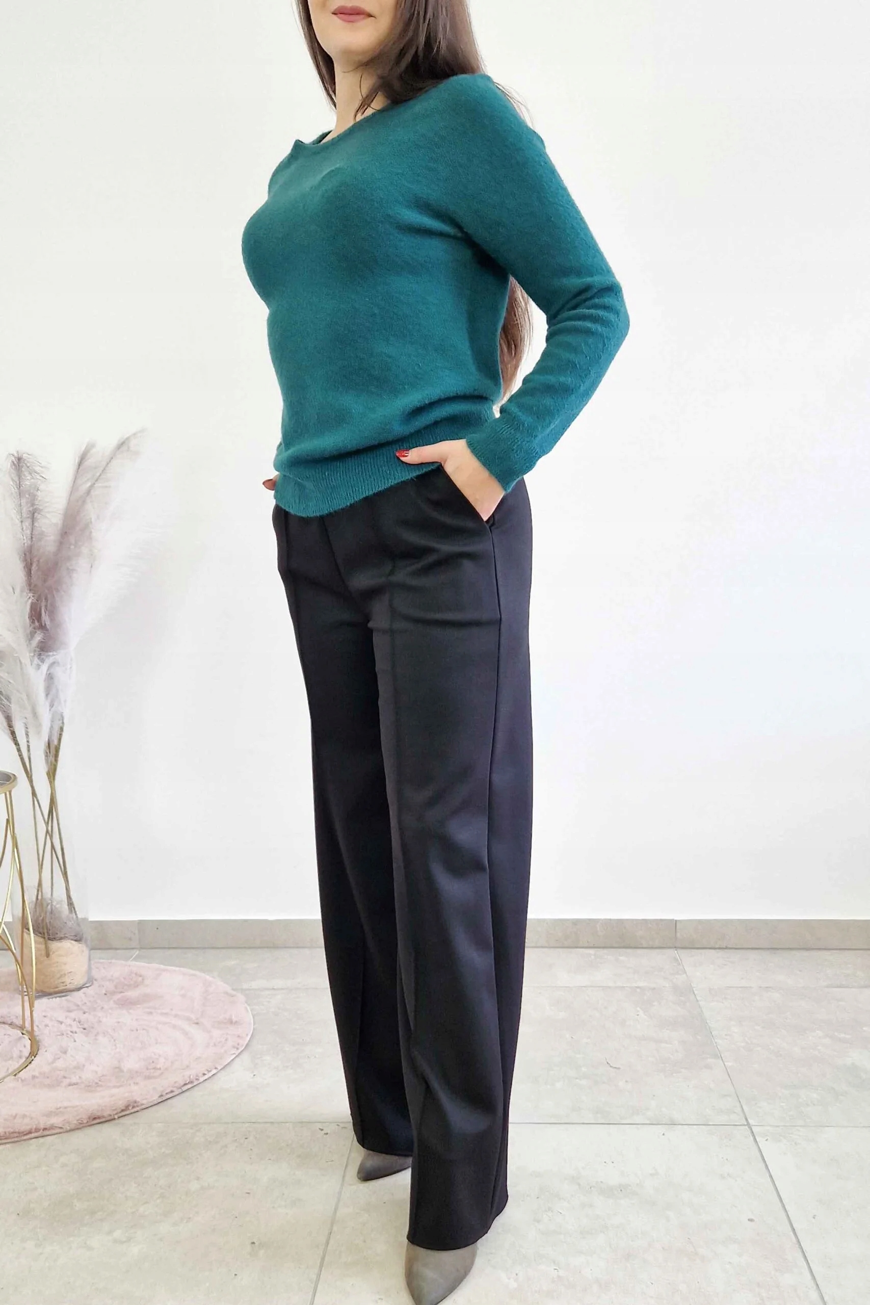 Simili Dámské kalhoty s širokou nohavicí, černé, velikost 3