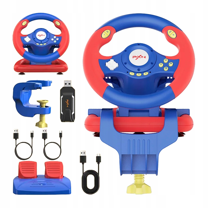 Zestaw dla dzieci kierownica pedały Pxn V2 Wl do gier wyścigowych Mario