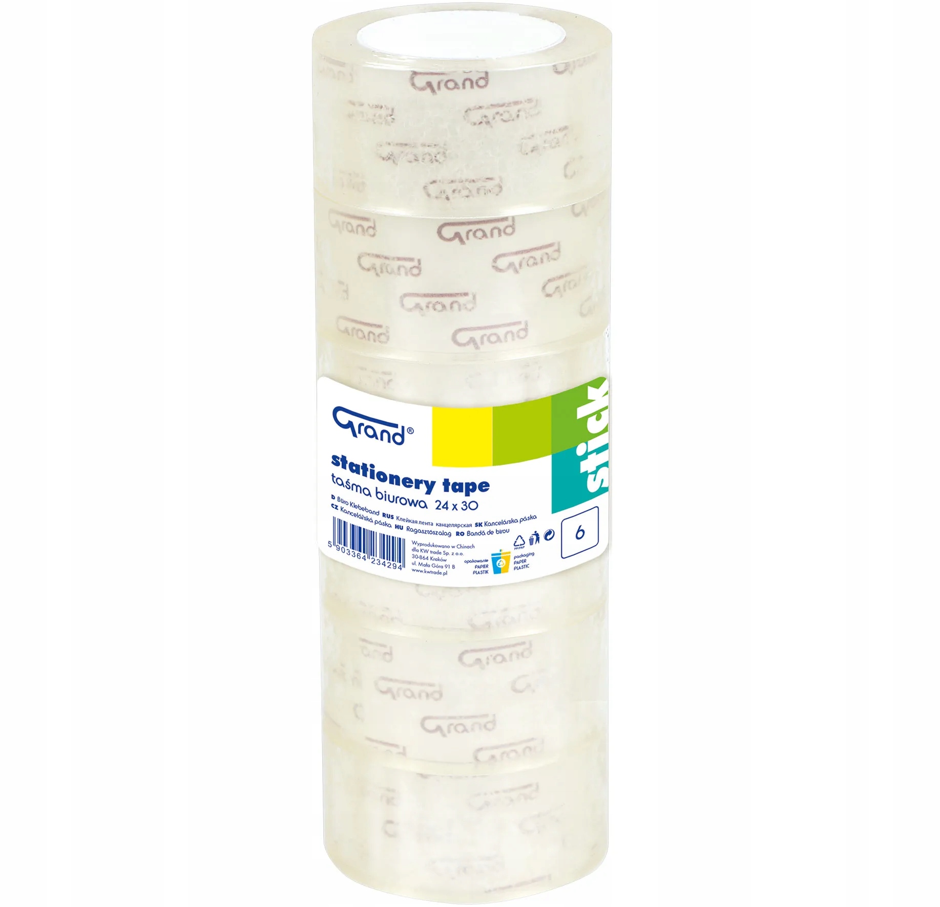 Przezroczysta TAŚMA KLEJĄCA biurowa 24x30m 6szt. GRAND