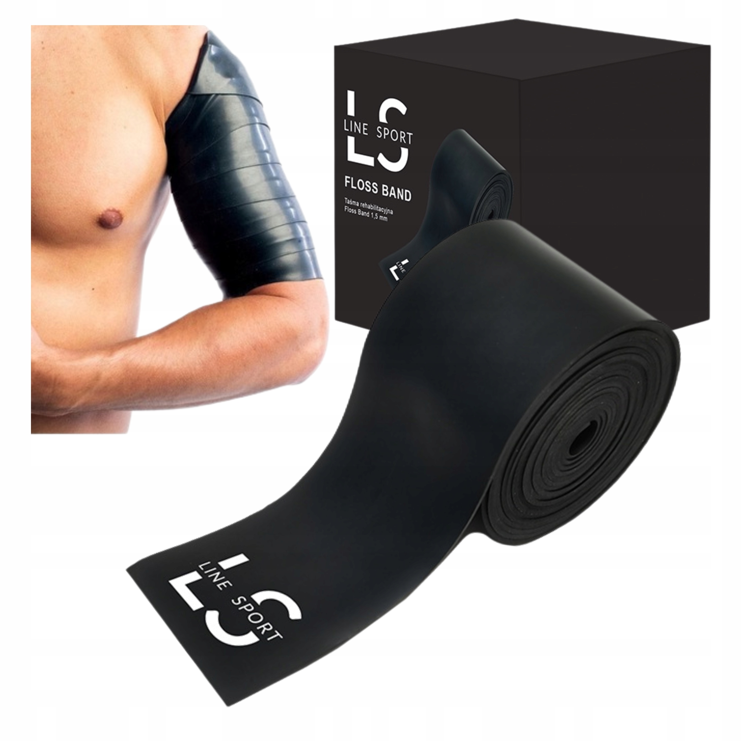TAŚMA REHABILITACYJNA LATEKSOWA GUMA 1,5MM FLOSS BAND LINE SPORT CZARNY