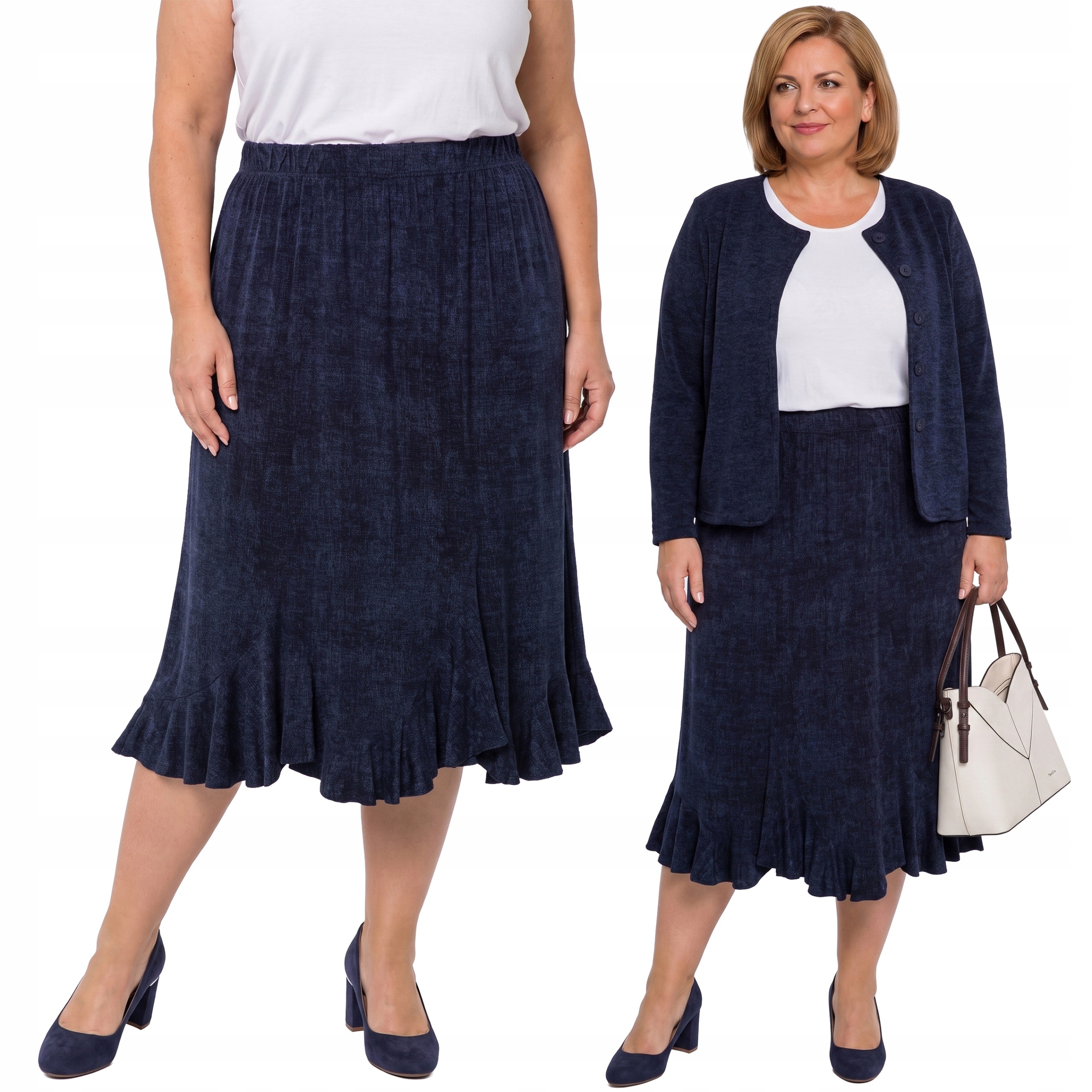 Tmavě modrá sukně s volánem plus size velikost 60/62