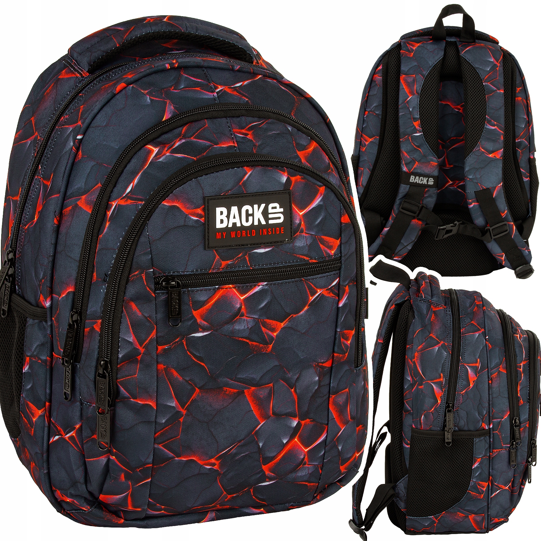 Plecak szkolny młodzieżowy BackUP 26L Blaze lawa laptop A4 Dla Chłopaka