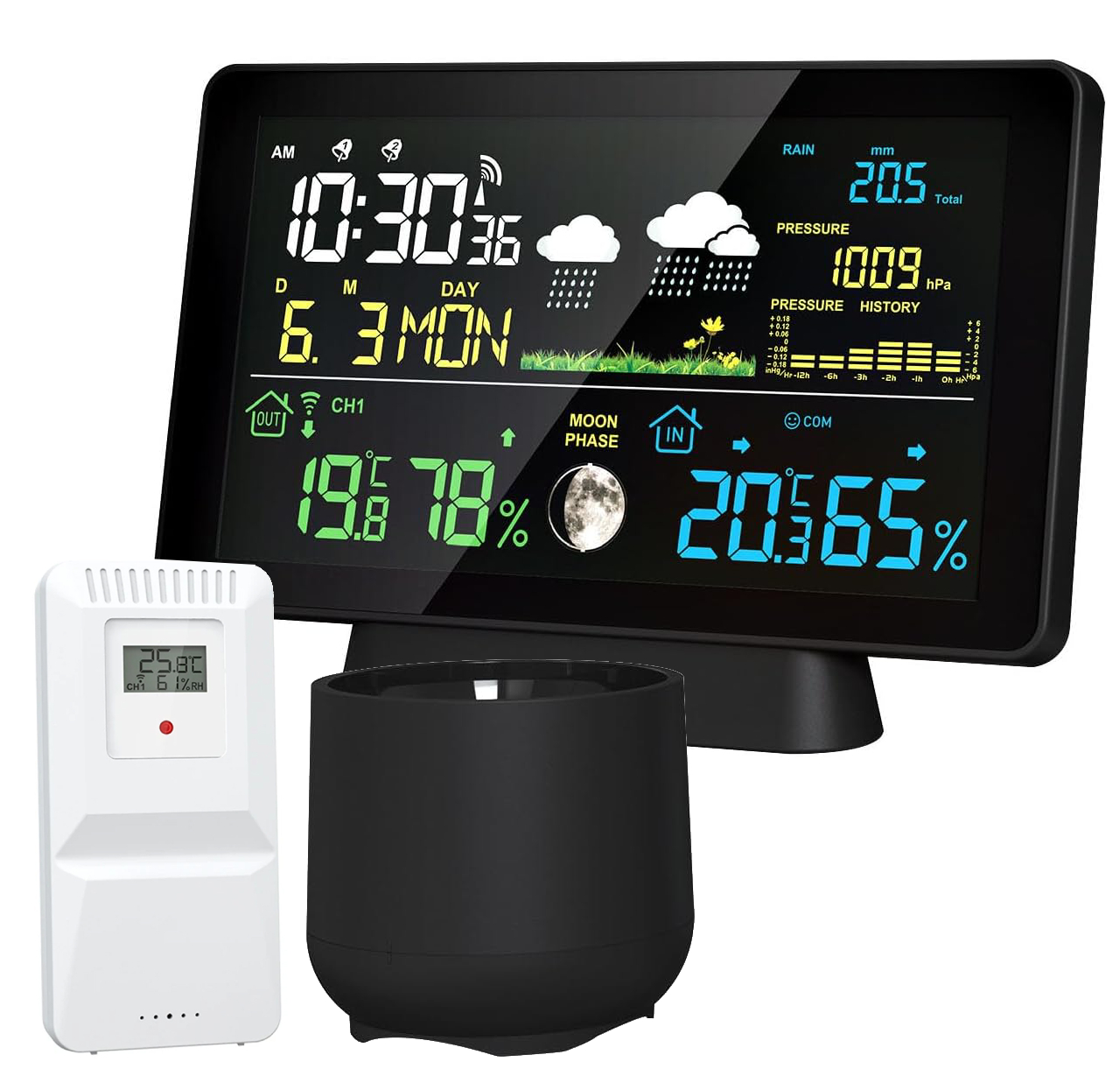 Bezdrátová meteorologická stanice LCD 7,5" Barometr Senzor deště a Vlhkosti