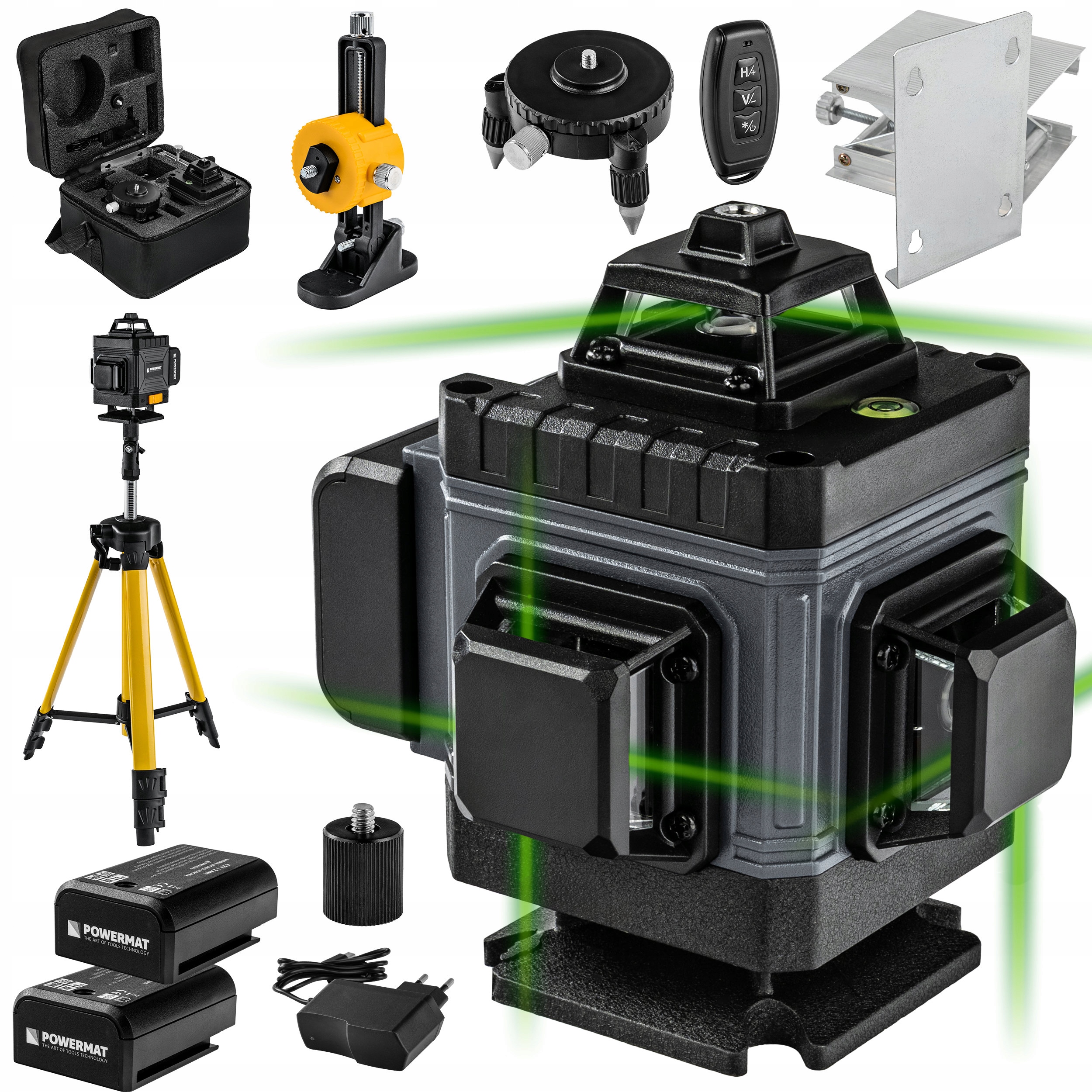 Laserová Vodováha 4D 360° 16 Linií Laser Křížový Zelený Stativ Set Pro