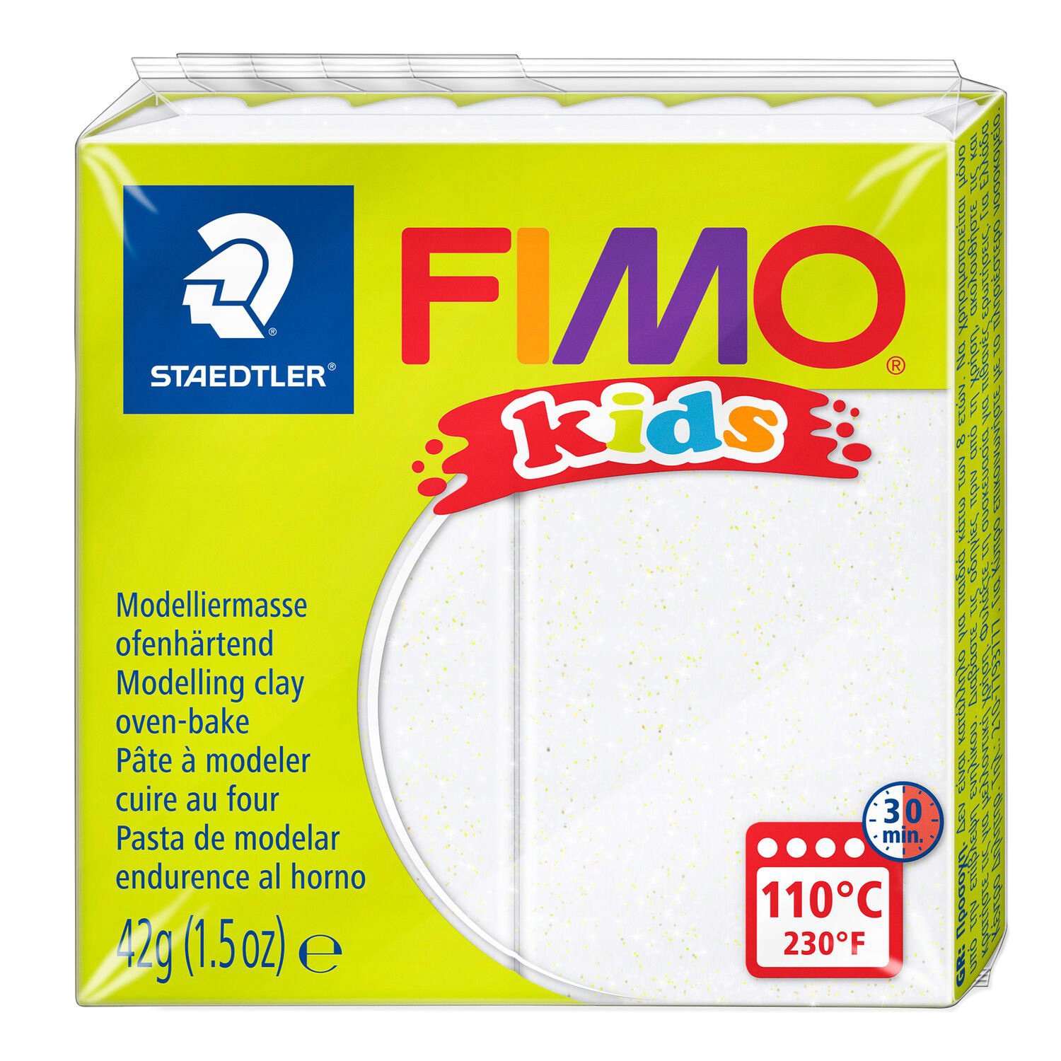

Masa termoutwardzalna Fimo Kids biała brokatowa