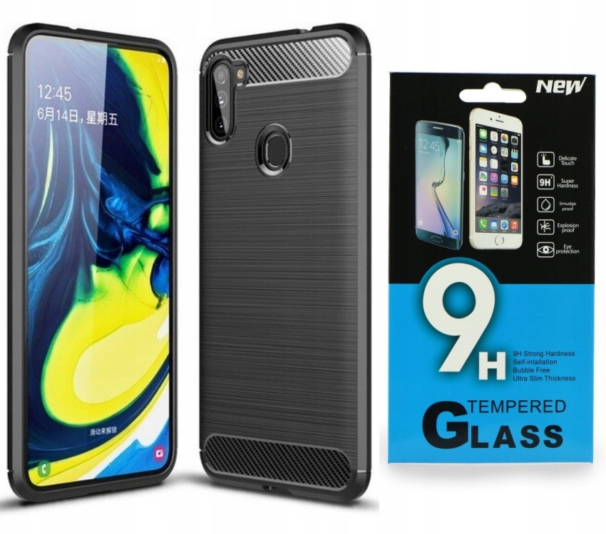 

Etui Karbon do Galaxy A11, cover, case + Szkło 9H