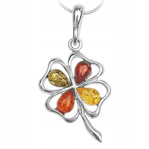Přívěsek Čtyřlístek stříbro 925 s přírodním baltským Jantarem Přívěsek
