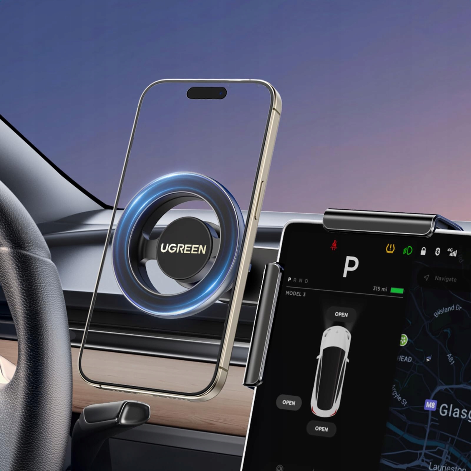 UGREEN Magnetyczny Uchwyt Samochodowy Do Tesli Model 3 Y iPhone MagSafe — miniatura 2