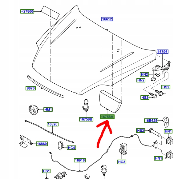 GUMA PODPORA ODBOJNIK MASKI FORD MONDEO MK4 2007- Numer katalogowy części 7S71-16C618-BC