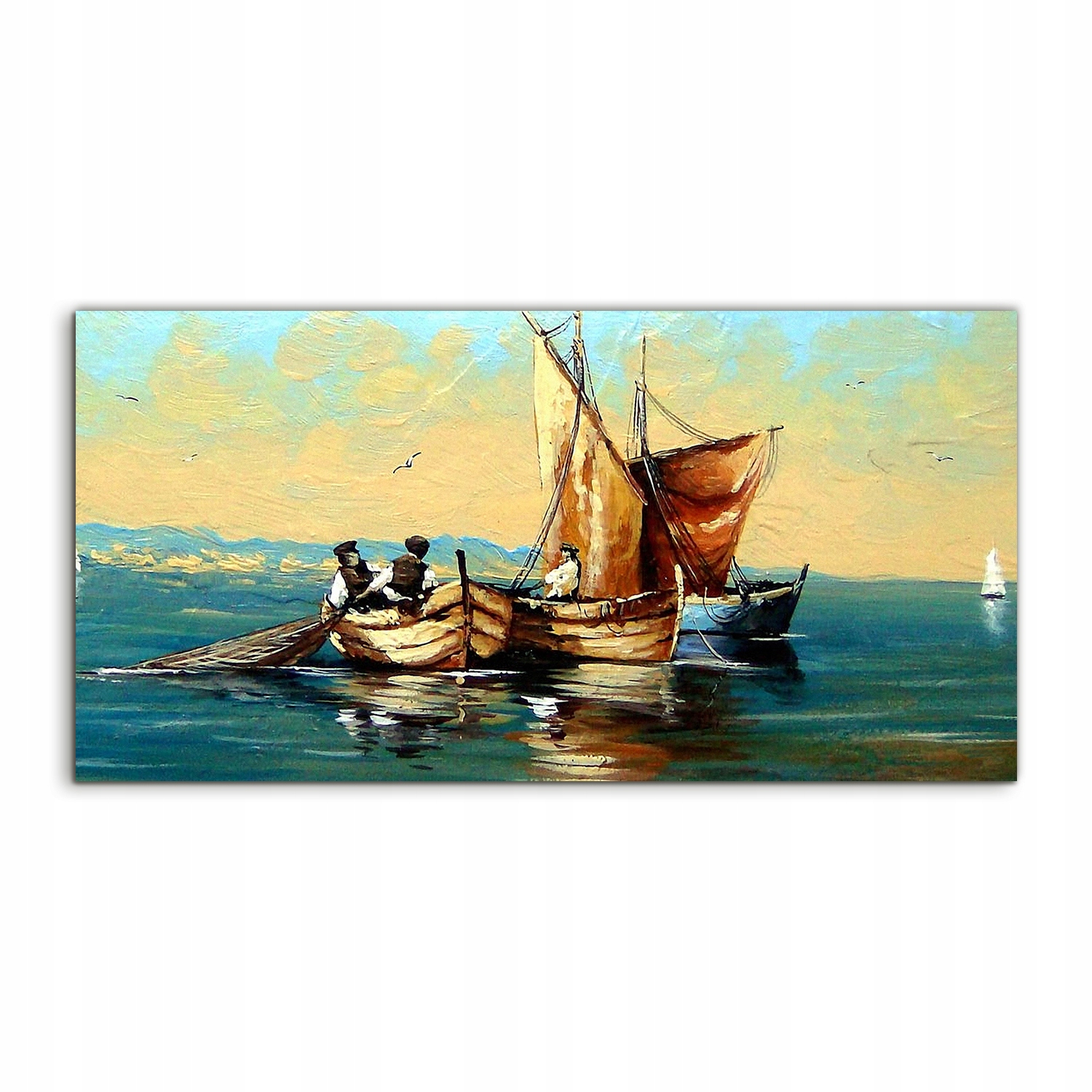 

Obraz akrylowy 100x50 nowoczesny Morze Rybak Łódka