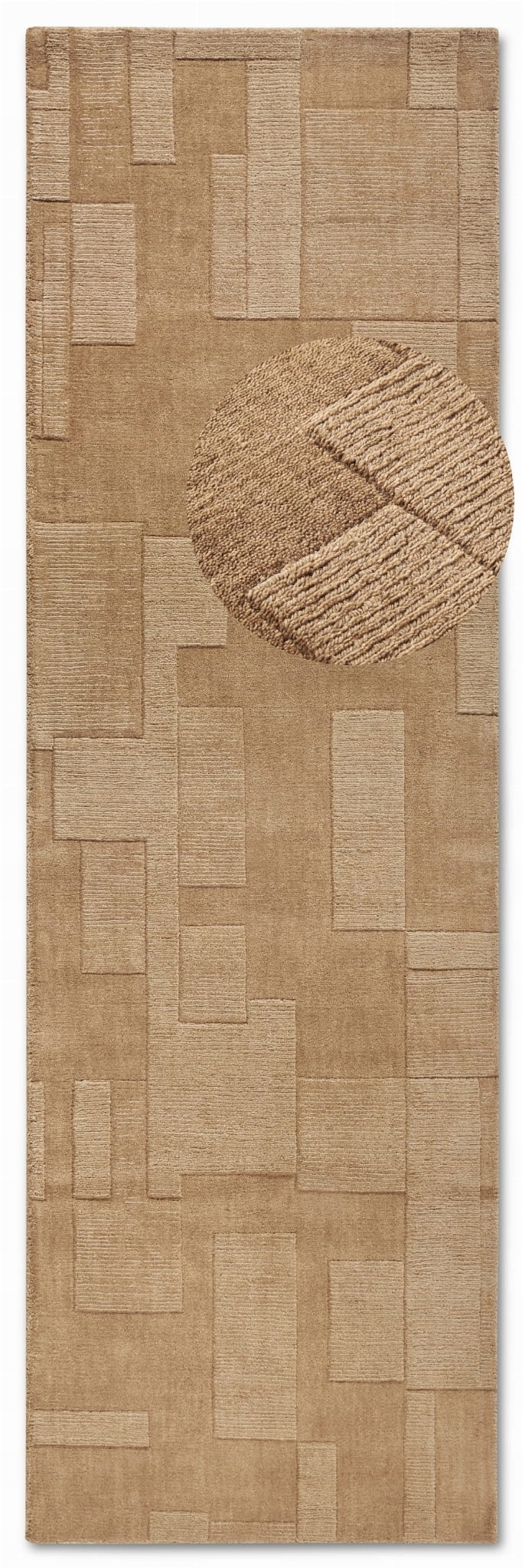 Chodnik wełniany do korytarza 80x250cm, beżowy nowoczesny wzór 3D