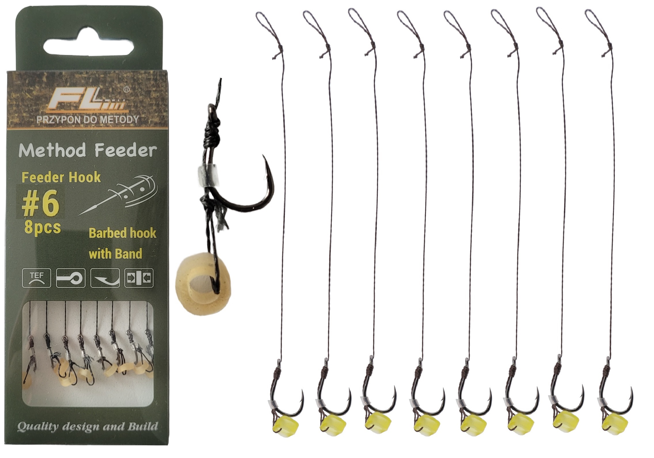 

Haki teflonowe 6 Method Feeder przypony z gumką
