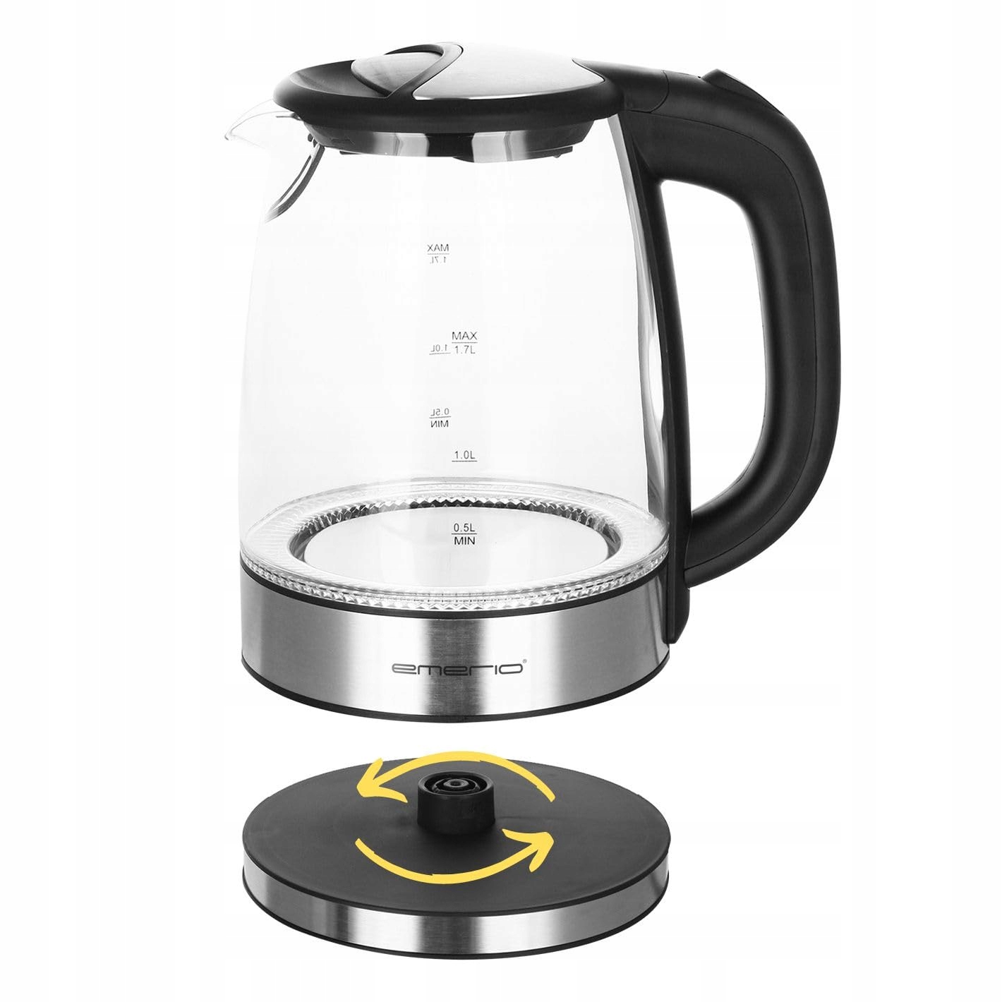 EMERIO Szklany Czajnik Elektryczny 1.7L 2200W LED Bez BPA Borokrzemowy — miniatura 3