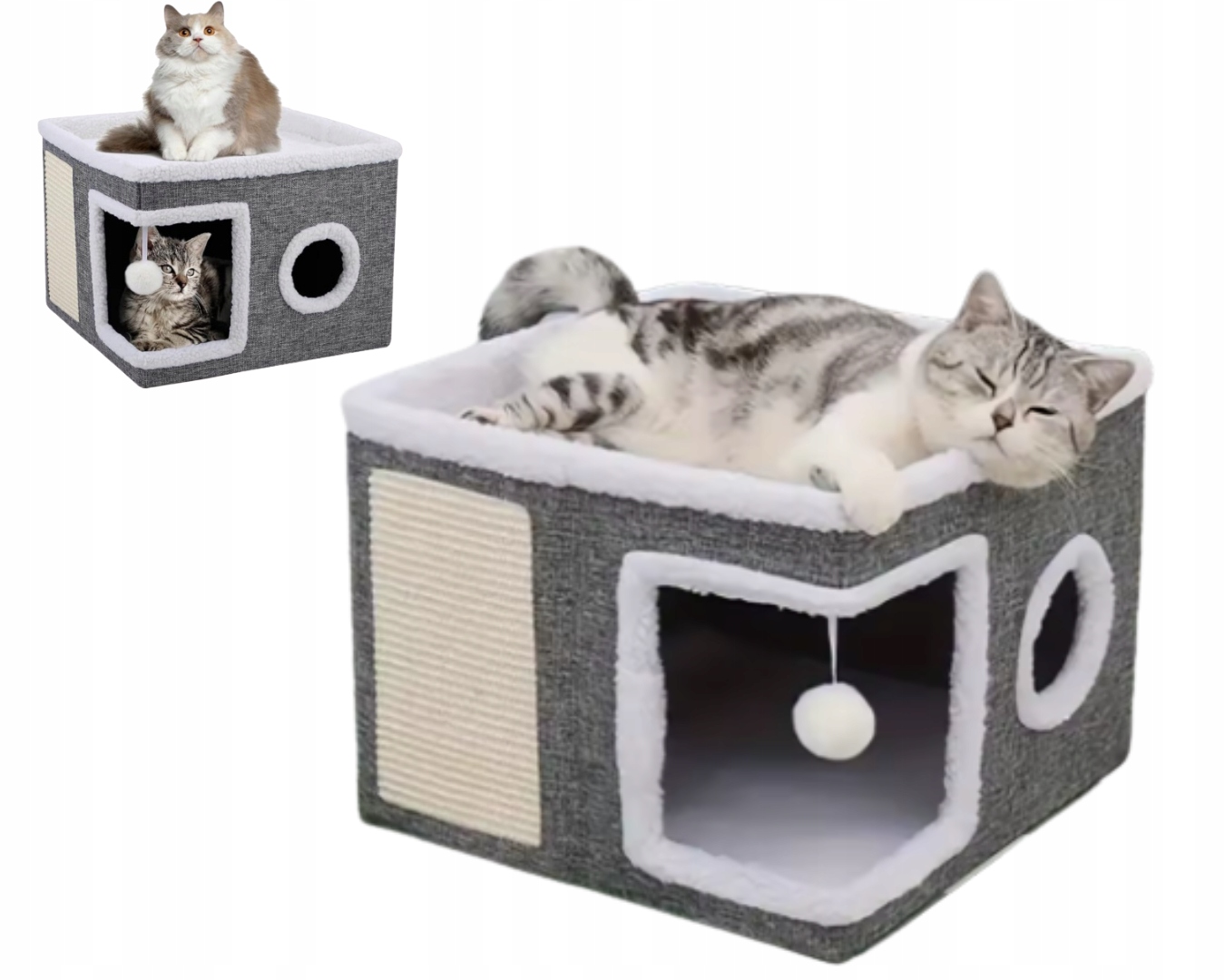 DOMEK DLA KOTA LEGOWISKO DRAPAK SKAŁADANY BUDKA PIŁECZKA 2W1 SZARY