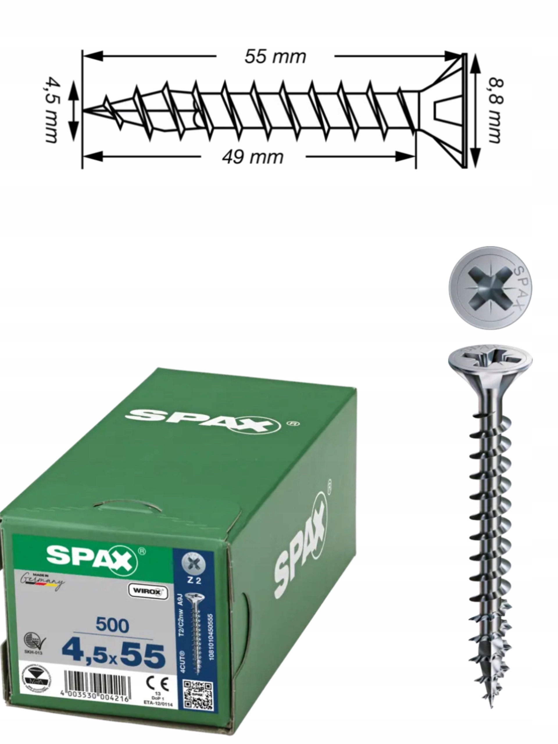 Univerzální vrut do dřeva spax 4,5 x 55 mm Wirox 500 ks