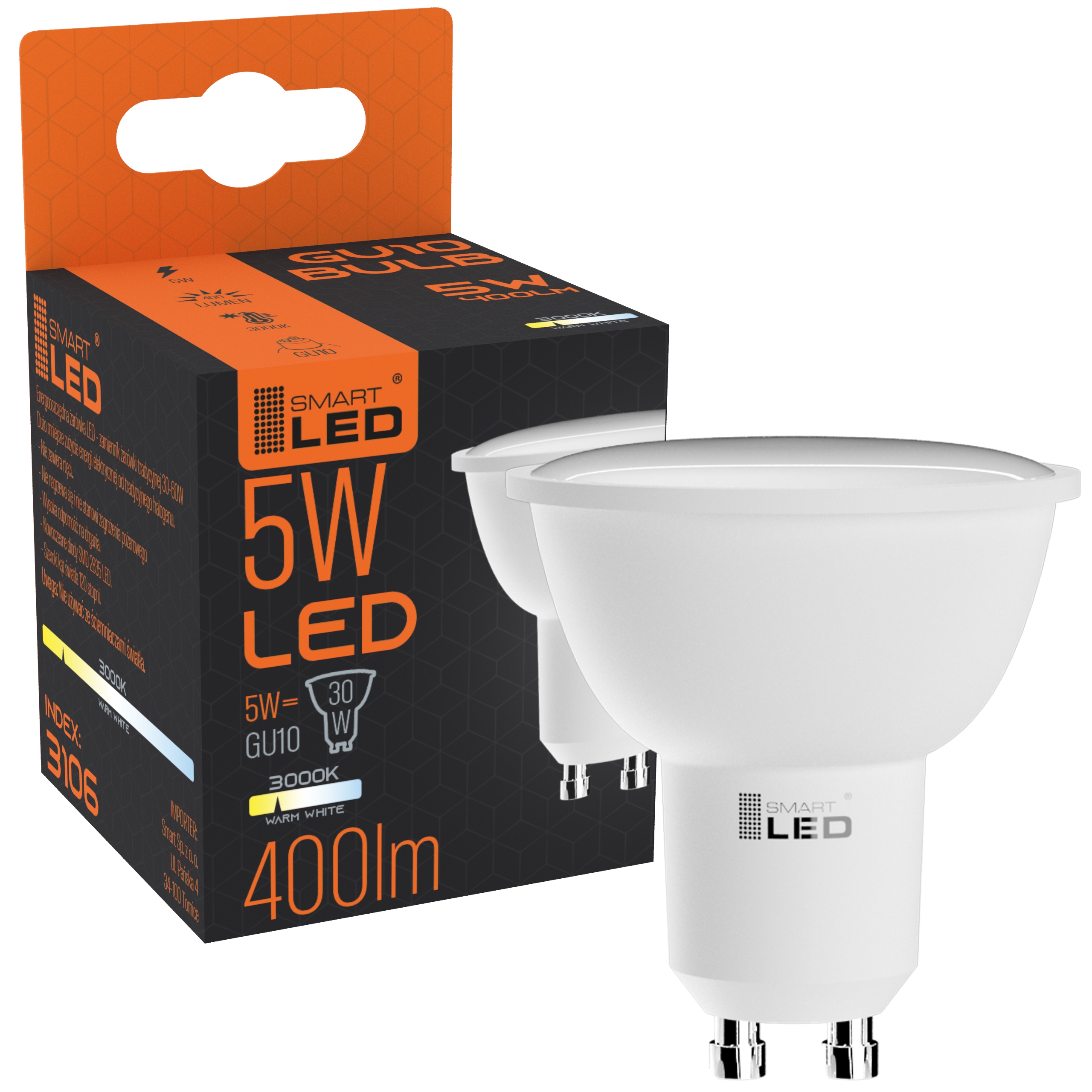 

Żarówka GU10 Led 2835 Smd 5W RA80 Ciepła Biała