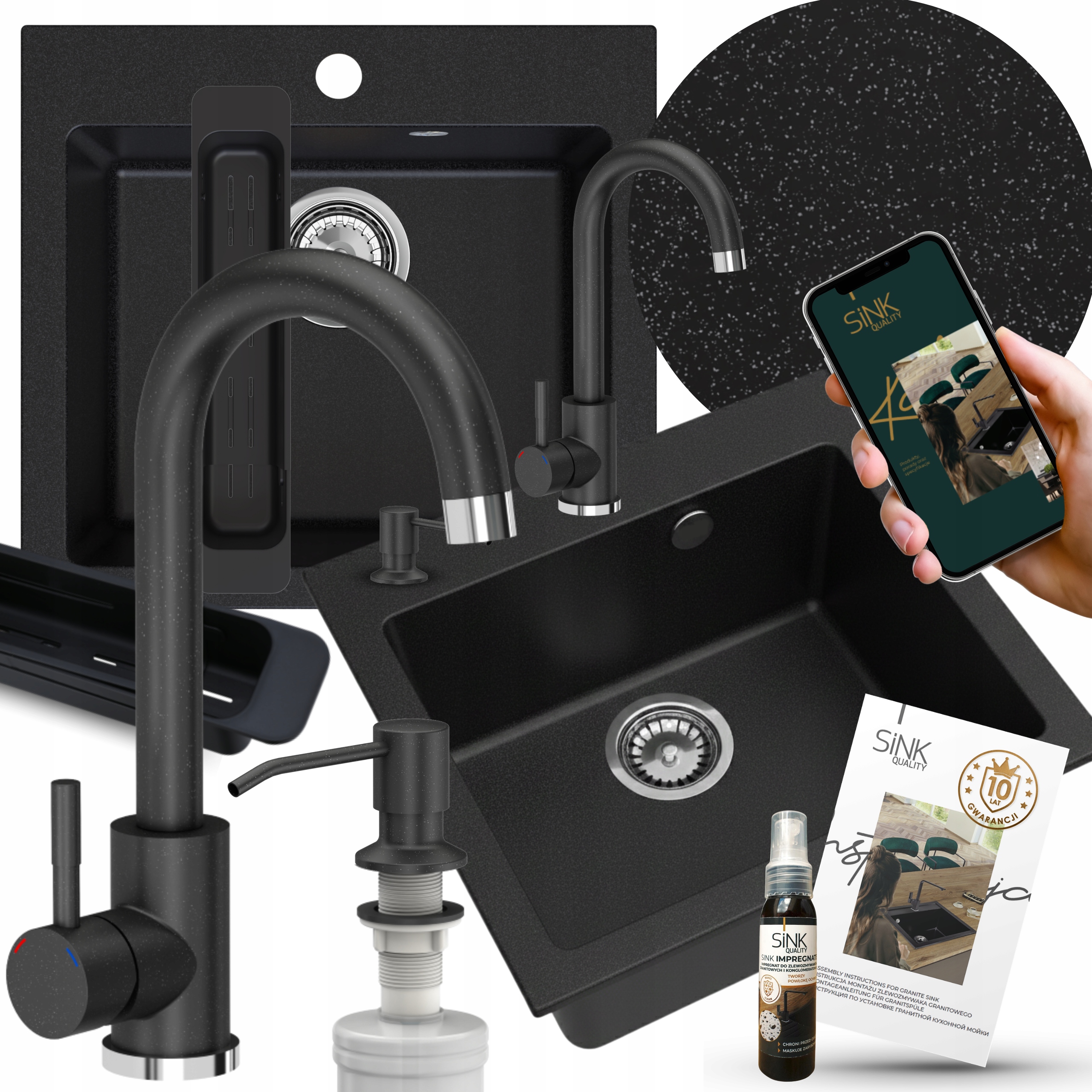 Sada Granitového Jednokormového Drezu S Dávkovačom Na Batérie