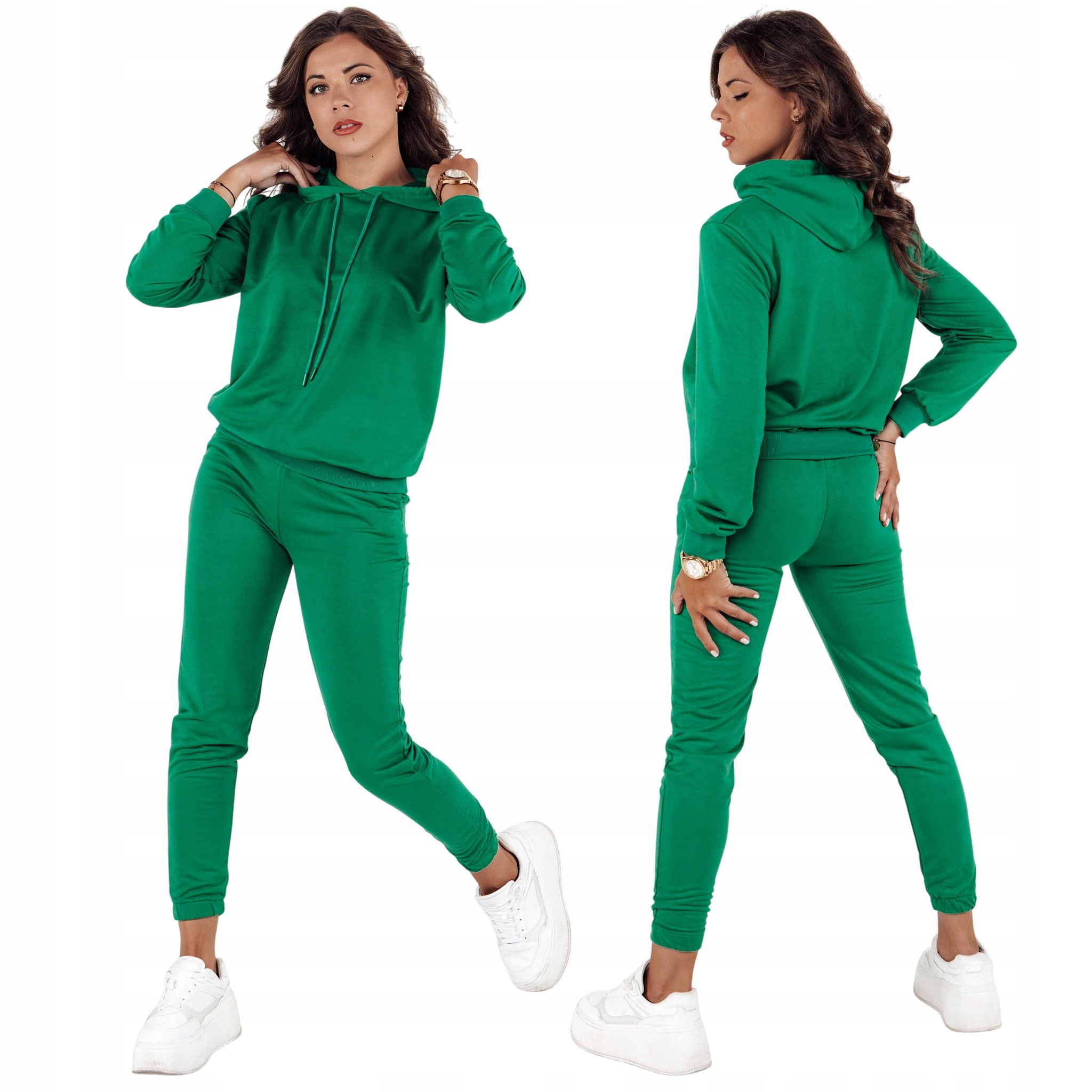 Komplet dresowy damski bluza z kapturem spodnie zielony AY1085 S