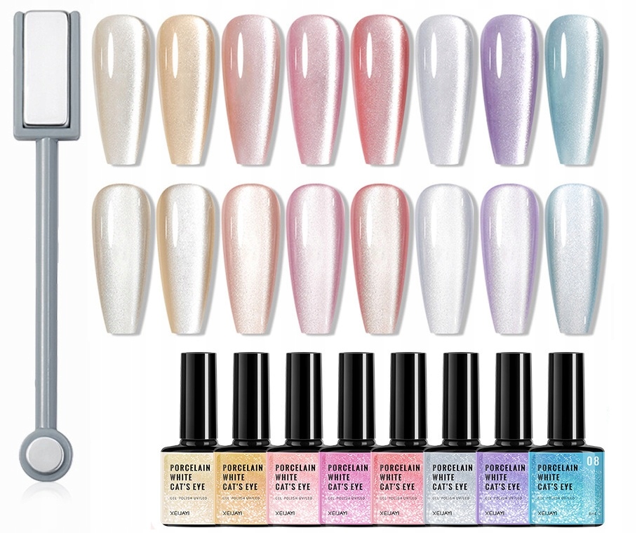 Lakier hybrydowy Porcelanowy Kocie Oko Magnetyczny 8ml magnes 8 sztuk XXL
