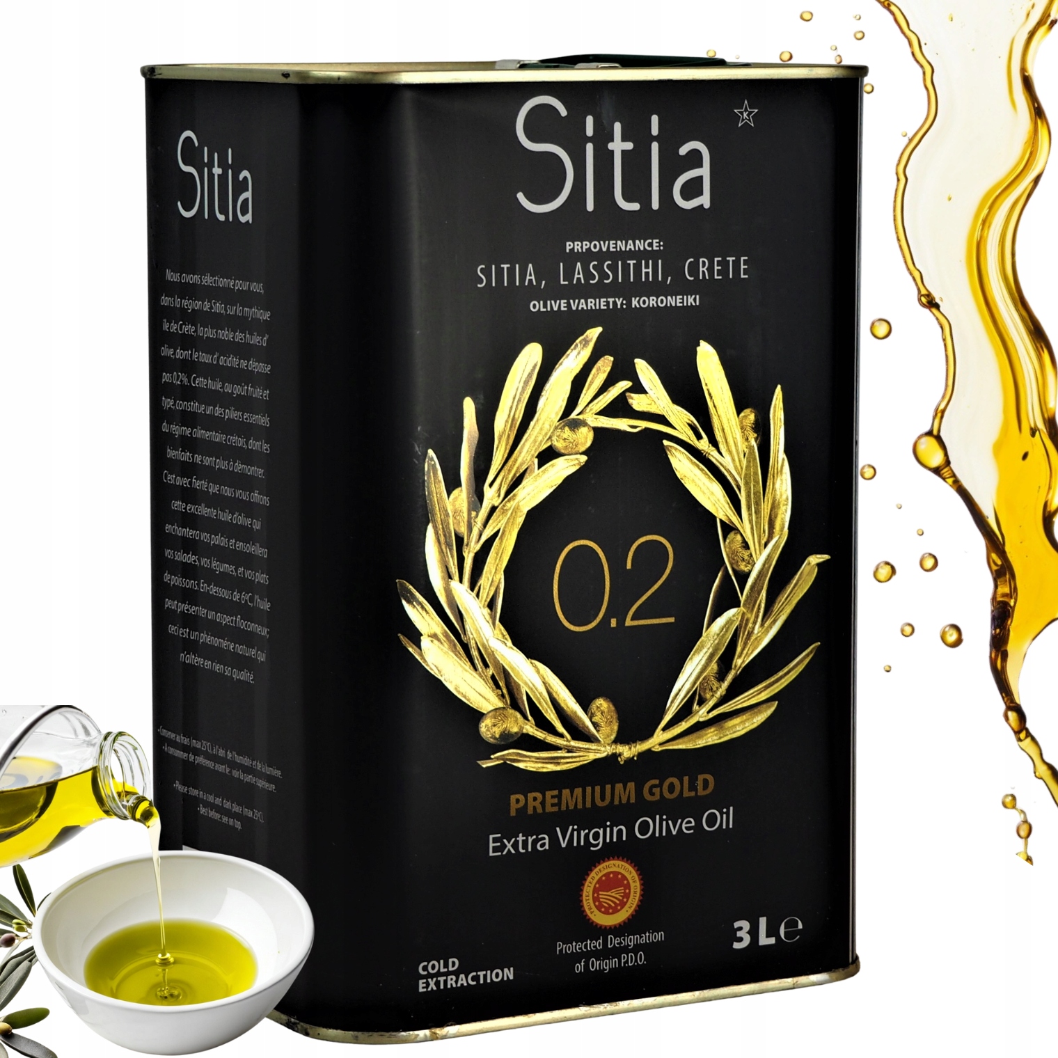 Grecka Oliwa z Oliwek Premium Sitia 0,2% 3L Extra Virgin data 01/2028