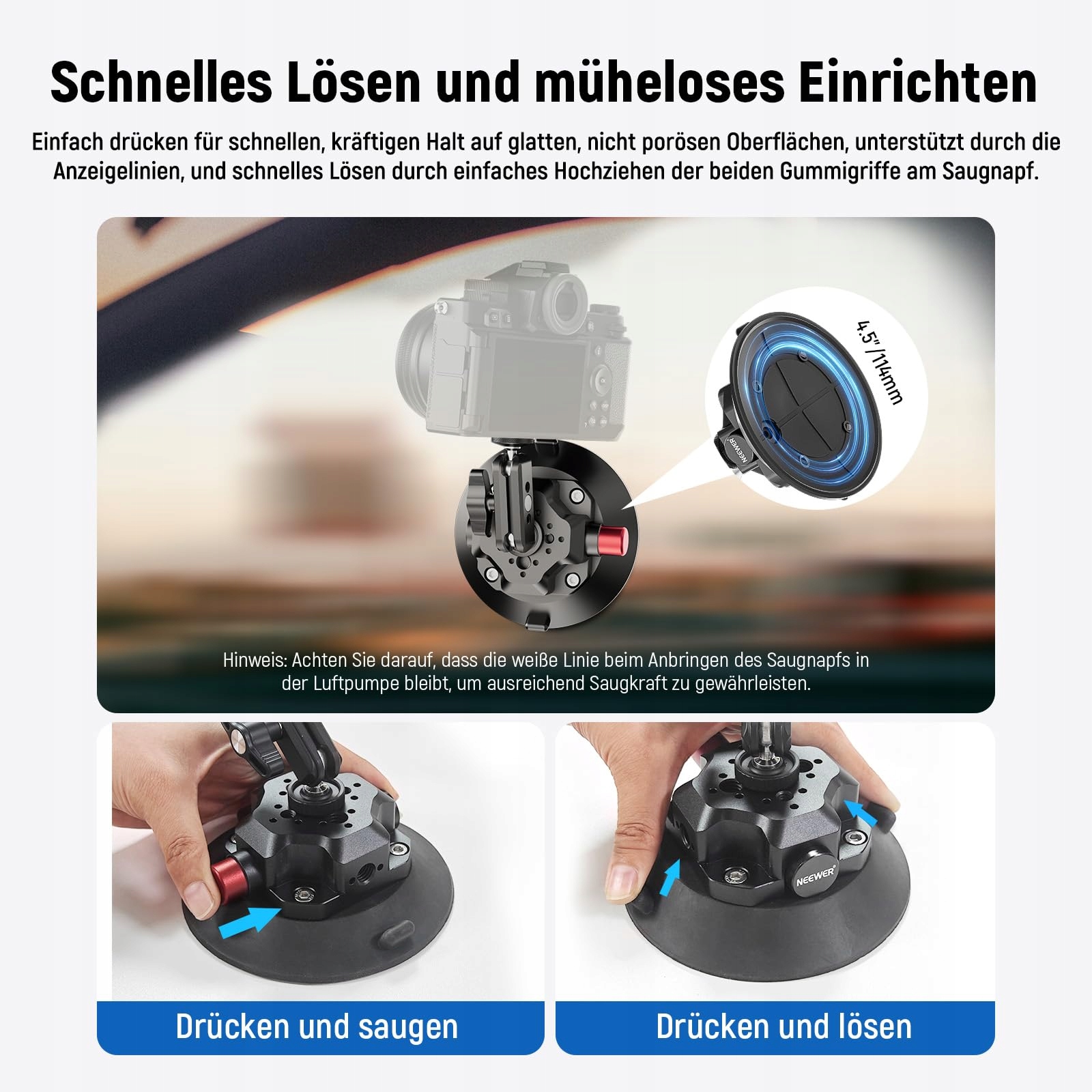NEEWER Uchwyt Kamery 4,5" z Przyssawką i Magicznym Ramieniem — miniatura 4