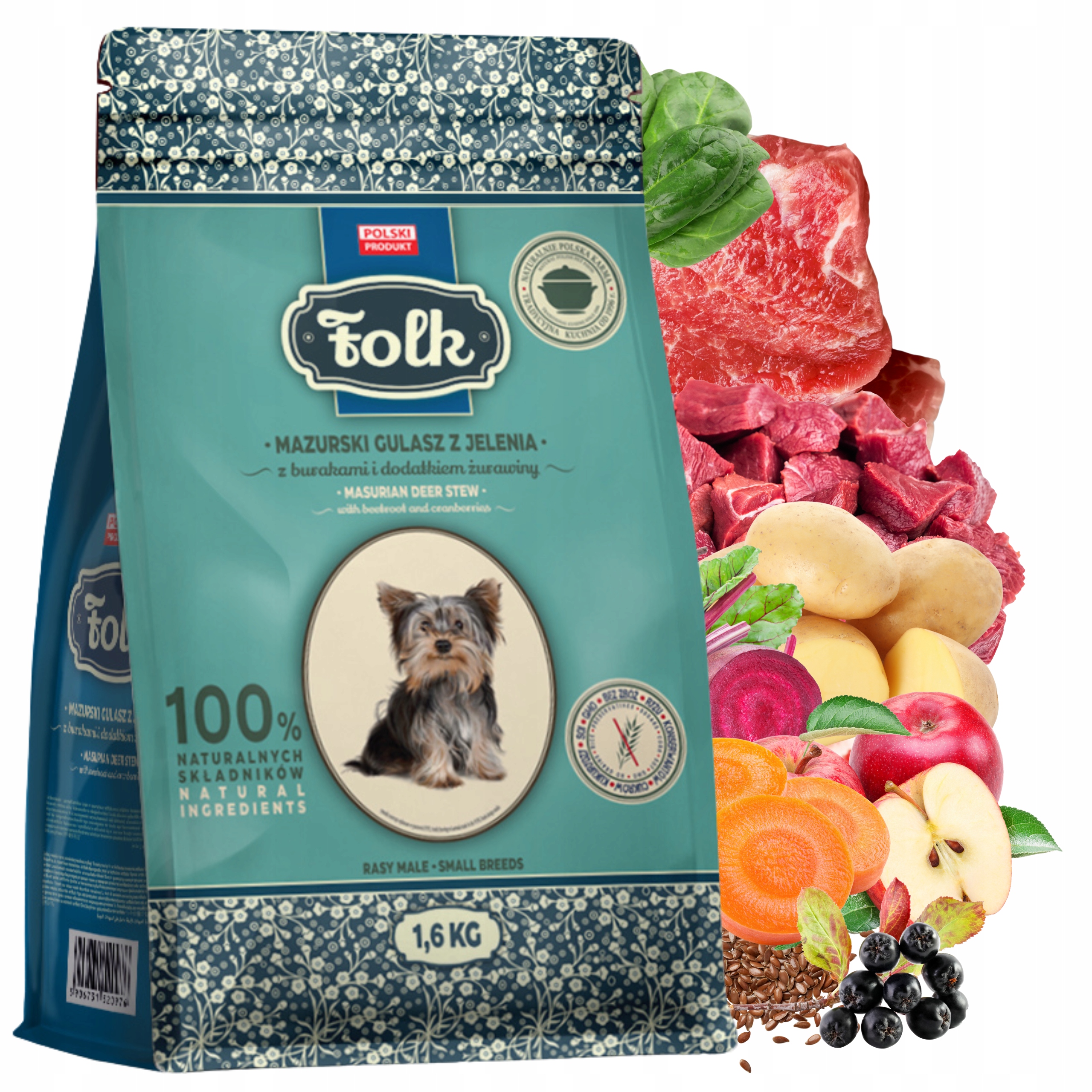 Levně Folk Mini Krmivo pro psy malých plemen Mazurská hostina Guláš jelen 1,6 kg