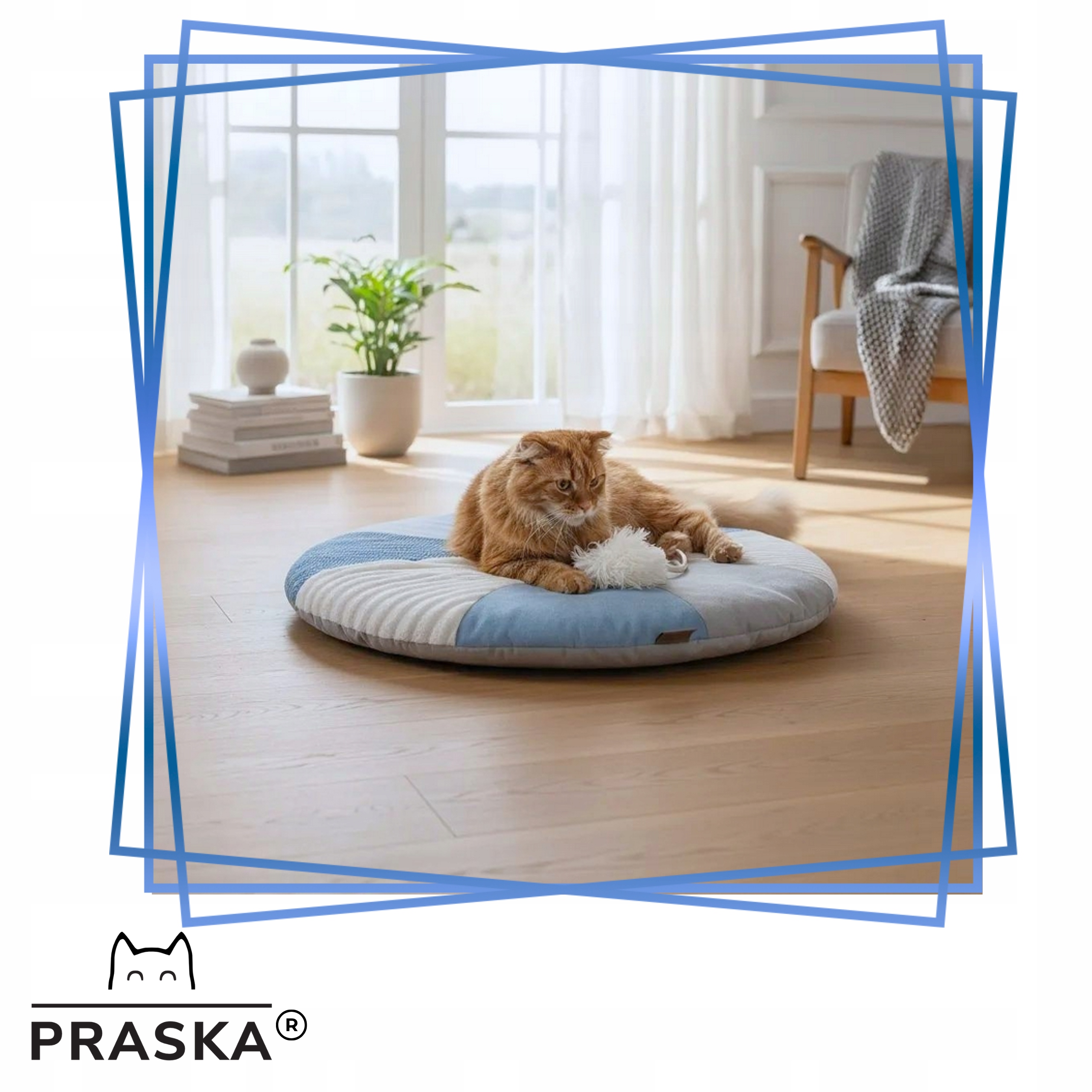 Levně Praska pelíšek pod pelíšek pro kočky a psa, kulatá, Patchwork, 70 cm, Blue Premium