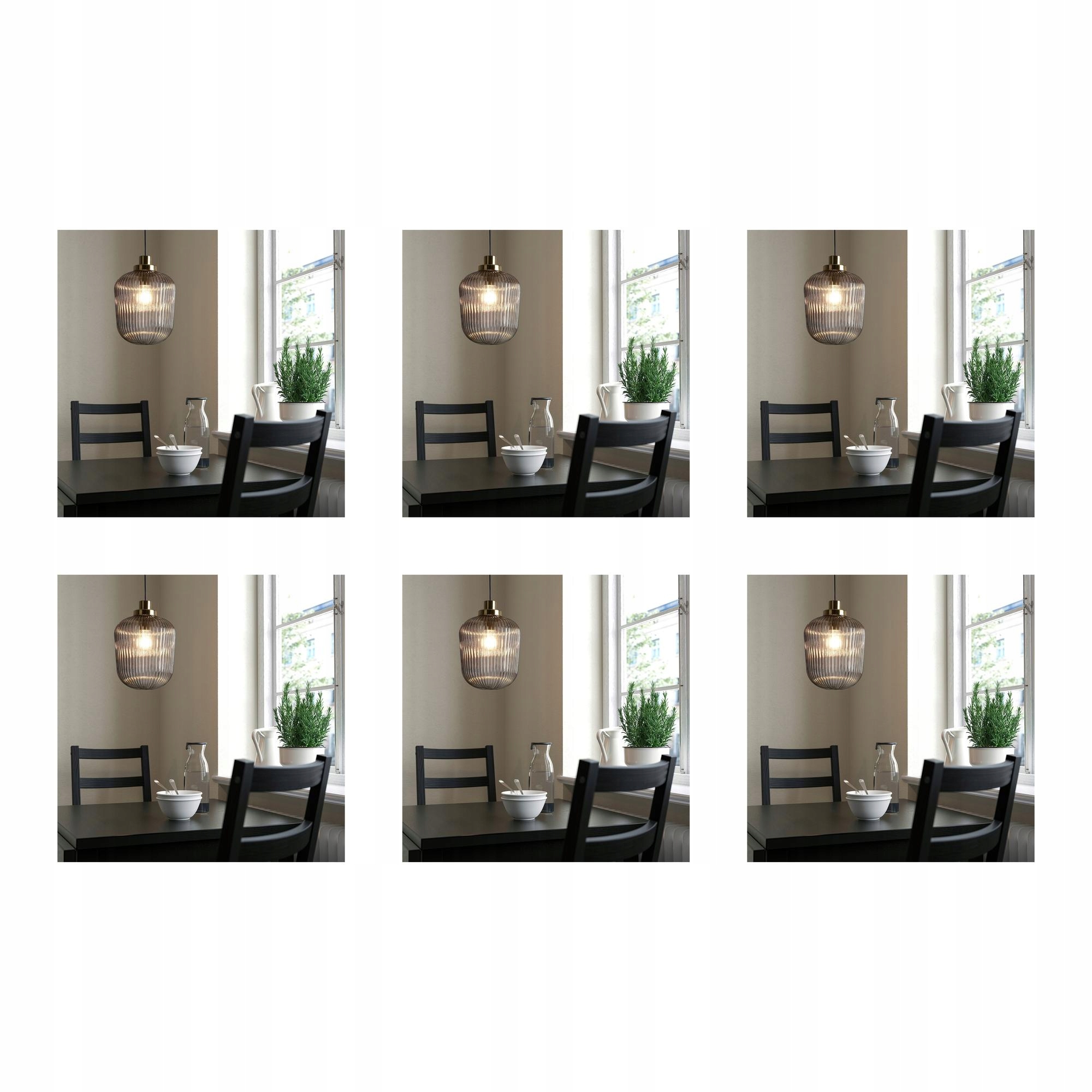 6 ks Závěsná lampa Solklint mosaz šedé sklo 22 cm