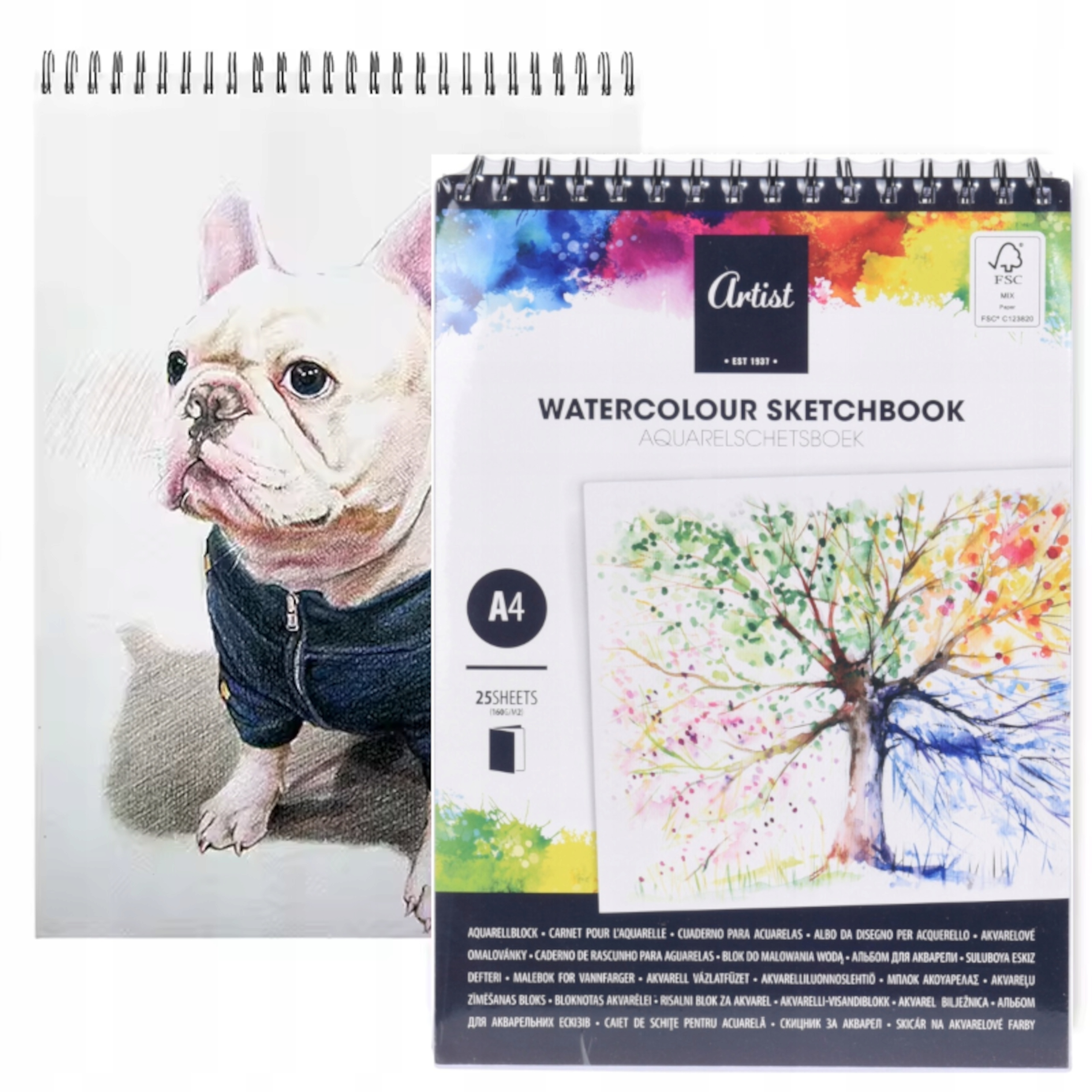 PAPIER DO AKWARELI BLOK AKWARELOWY A4 25 arkuszy SZKICOWNIK NA SPIRALI