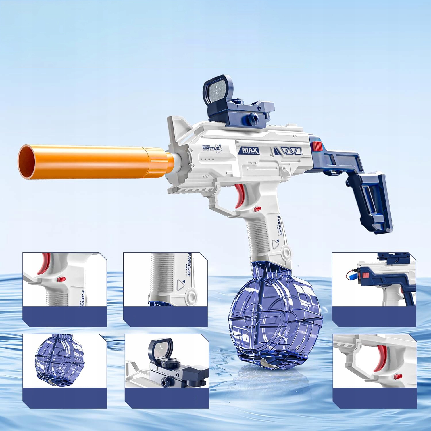 PISTOLET NA WODĘ BROŃ WODNA ELEKTRYCZNY NA AKUMULATOR GLOCK Z MAGAZYNKAMI Wiek dziecka 5 lat +