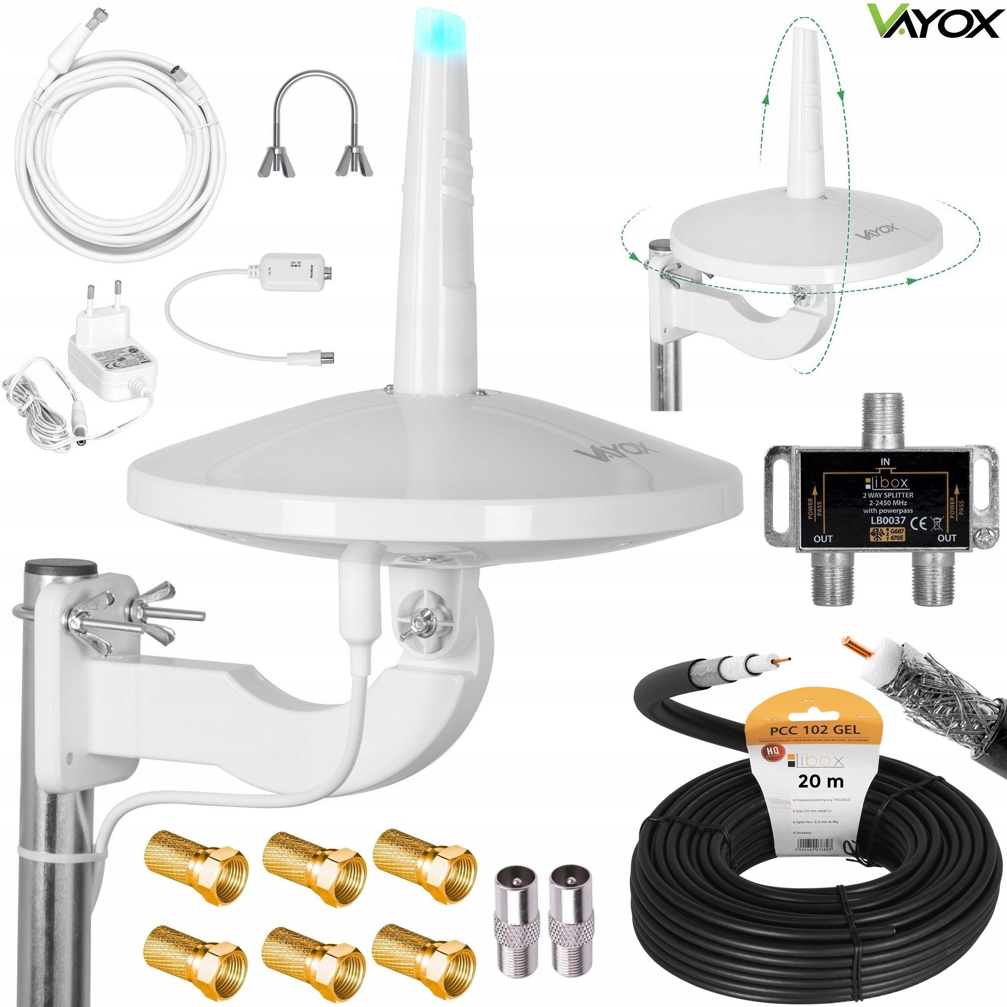 

Antena Dookólna Combo DVB-T2 MUX8 Zestaw 2TV Vayox