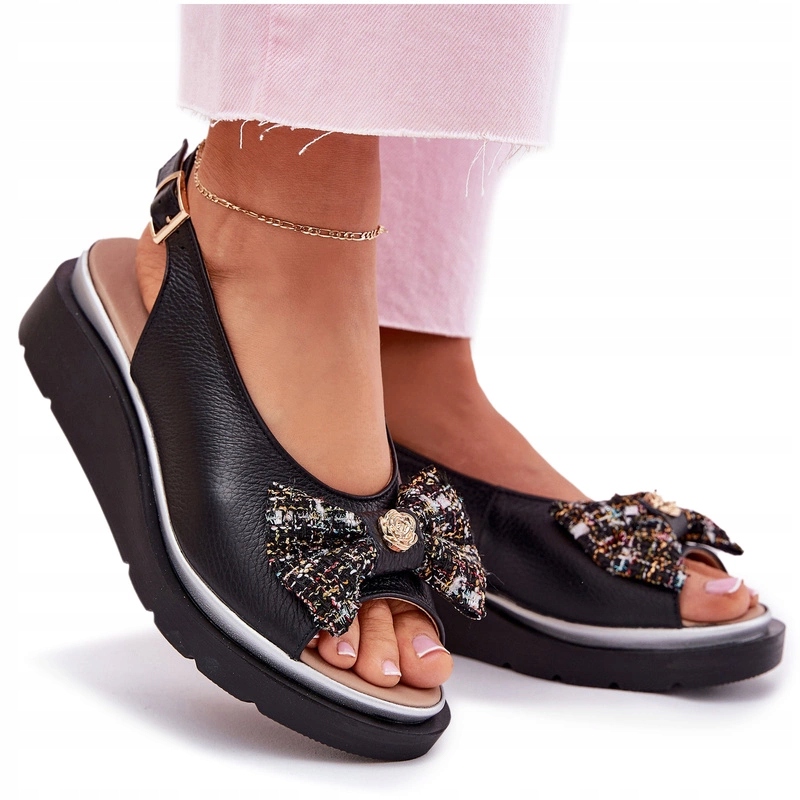 Dámské Sandály Z Přírodní Kůže Mašlička Zazoo 1882 Černé 39