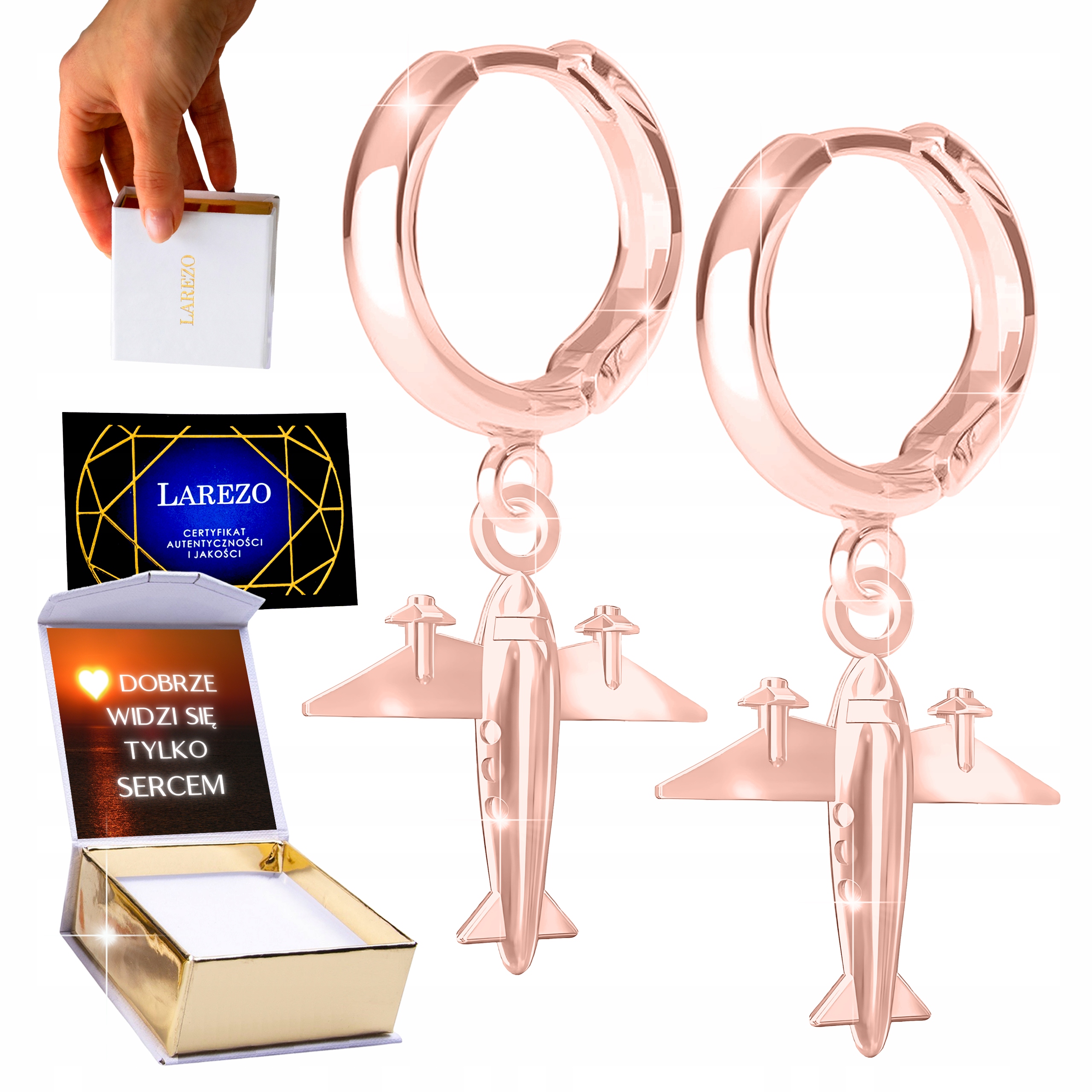 Krásné Náušnice Růžové 925 Bigle s letadlem Letadla Velké letadlo Potisk