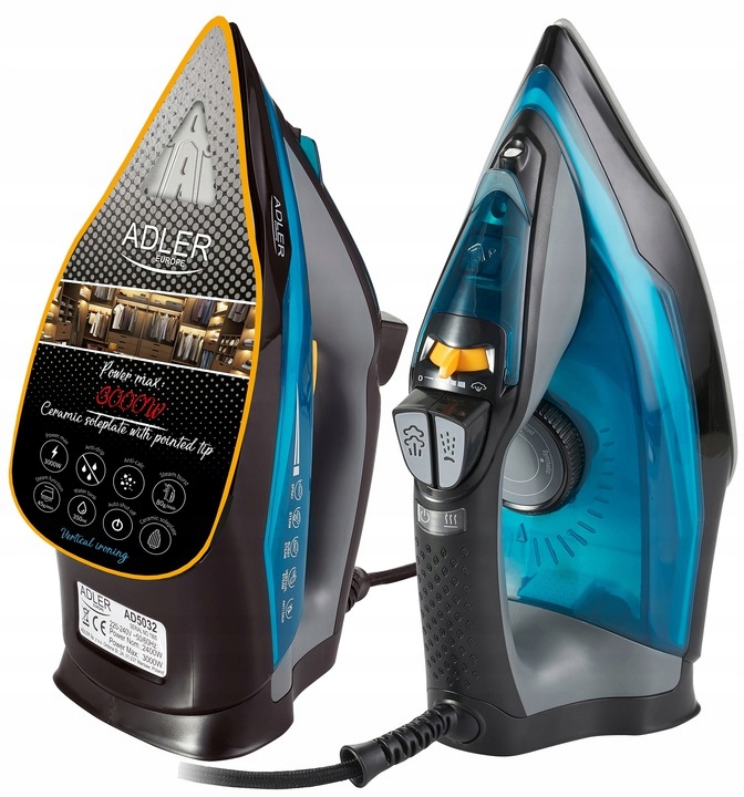 Żelazko Parowe 3000W Ceramiczne Samoczyszczące Strażak Anti-calc 5 Funkcji