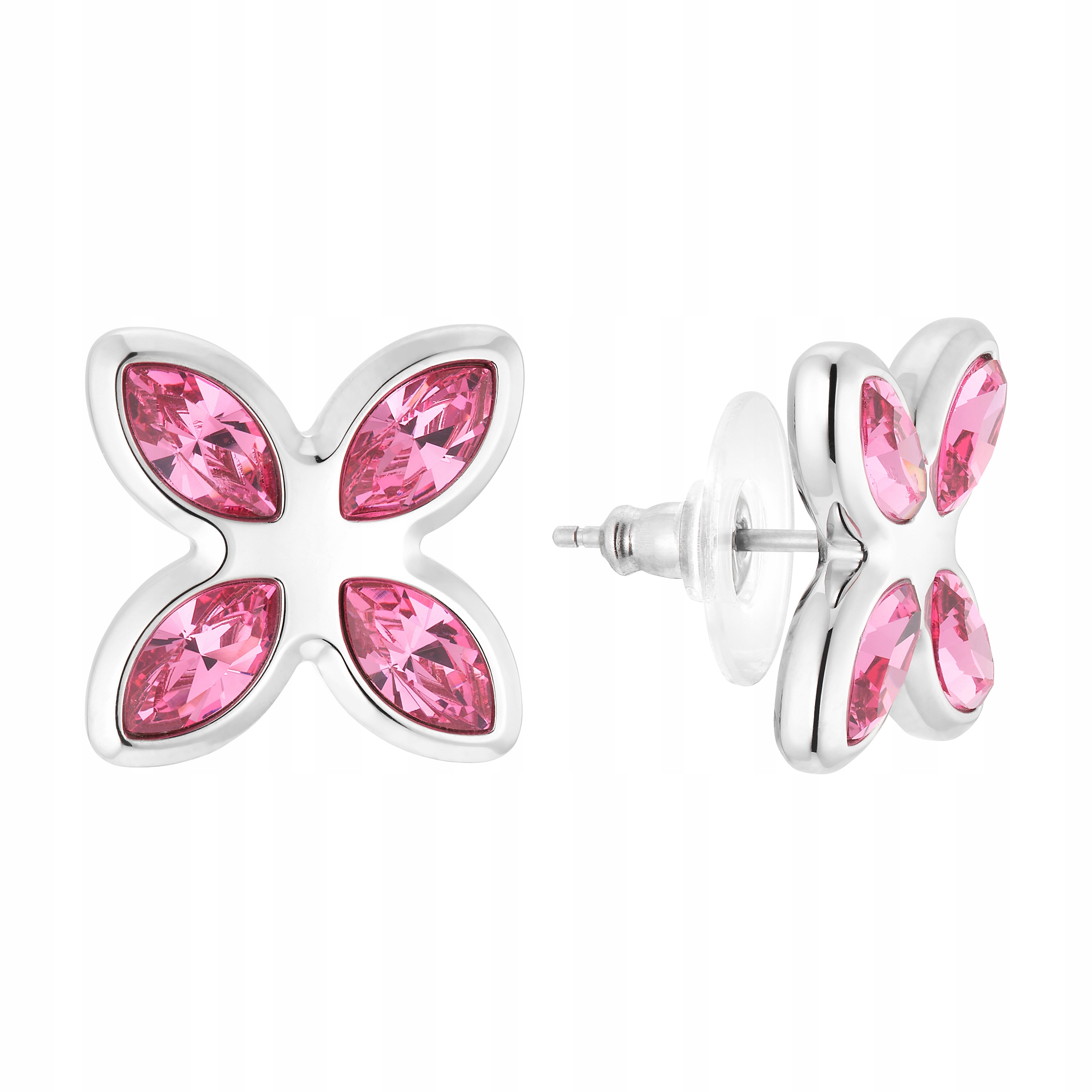 Náušnice Magnetické Květ Krystaly Swarovski Ocel Růžová Tužka