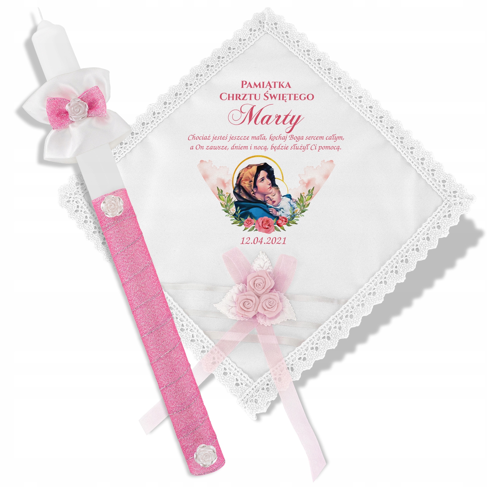 

Szatka i świeca do Chrztu Nadruk data imię