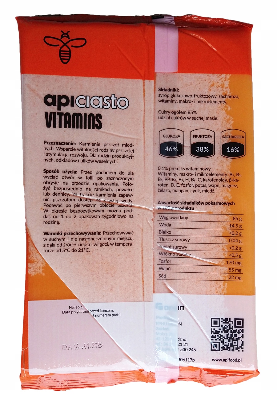 APICIASTO 1 kg CIASTO dla pszczół z WITAMINAMI pokarm na wiosnę Kod producenta brak