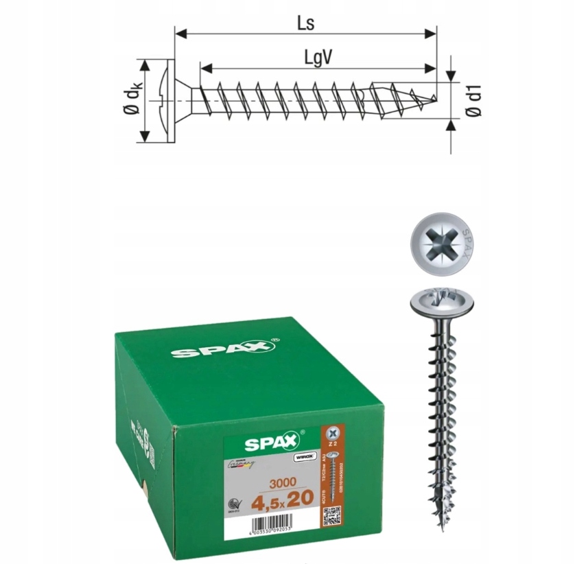 Univerzální šroub Wirox spax 4,5 x 20 Wirox podložka 3000 ks