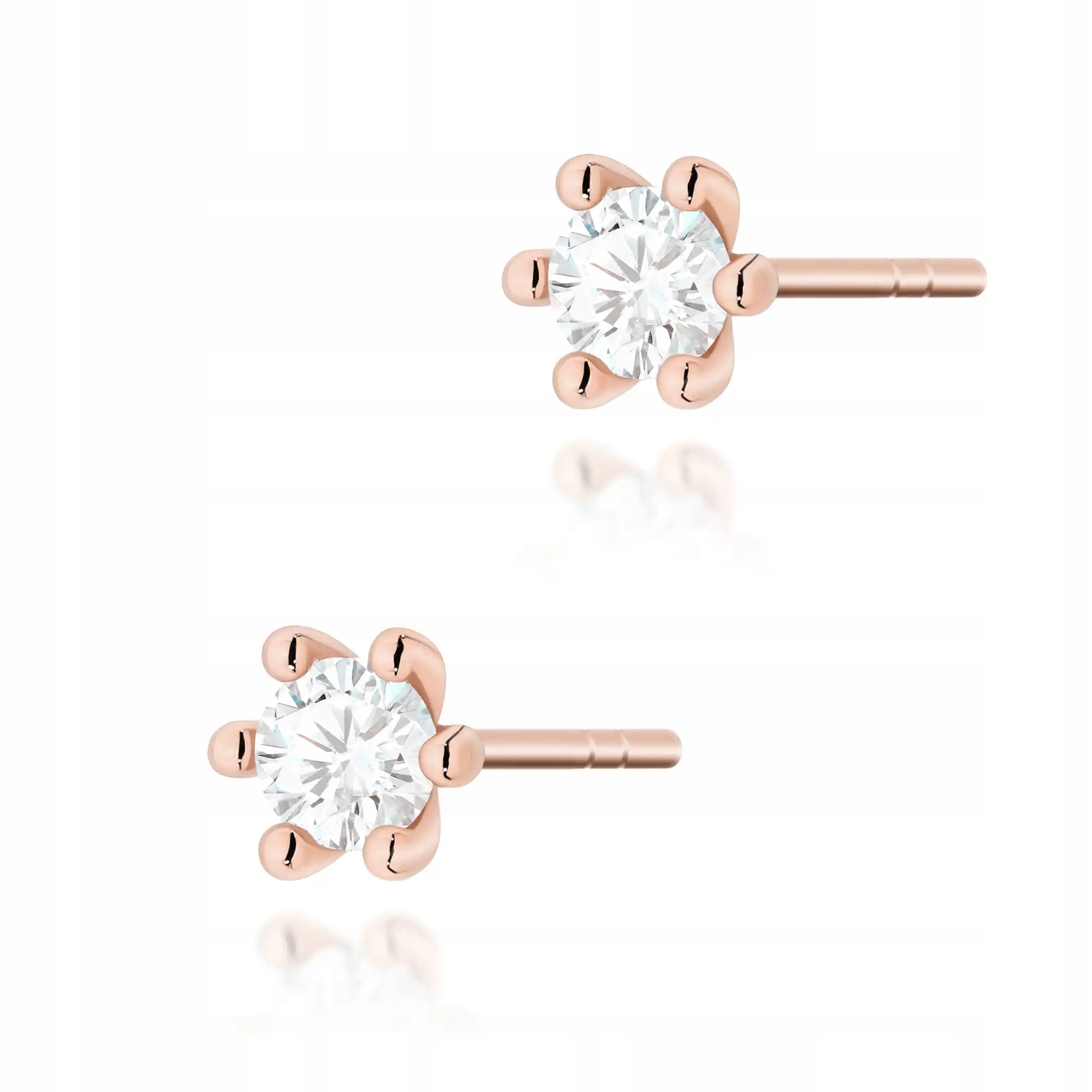 Dámské zlaté náušnice 585 s diamantem z růžového zlata, lesklé, módní